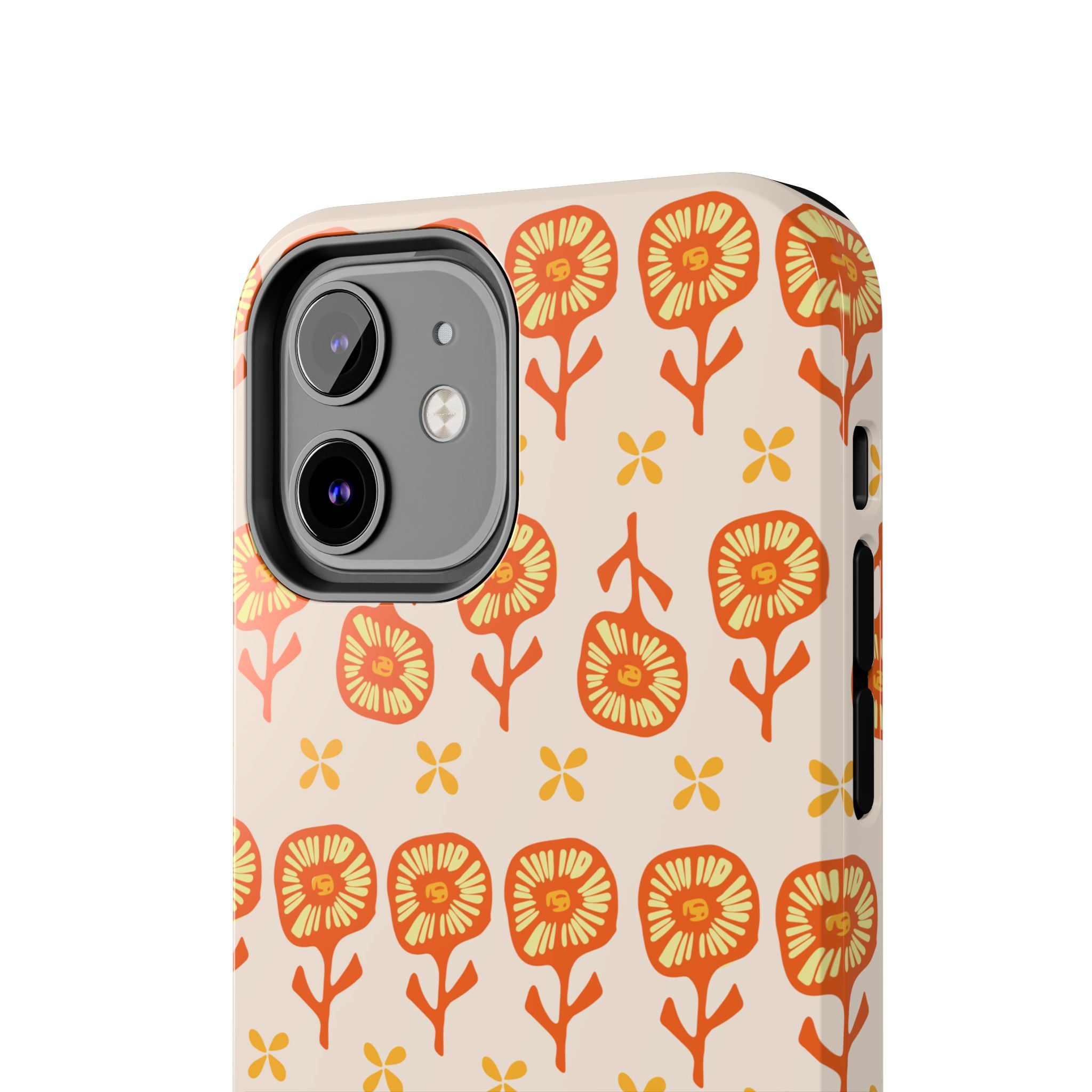 Retro Orange Floral Tough Phone Case — Durable Protective Phone Cover