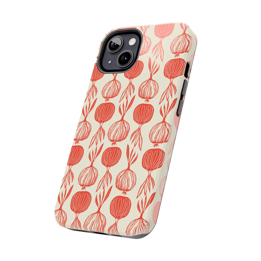 Floral Onion Pattern Tough Phone Case — Red Botanical Protective Phone Cover