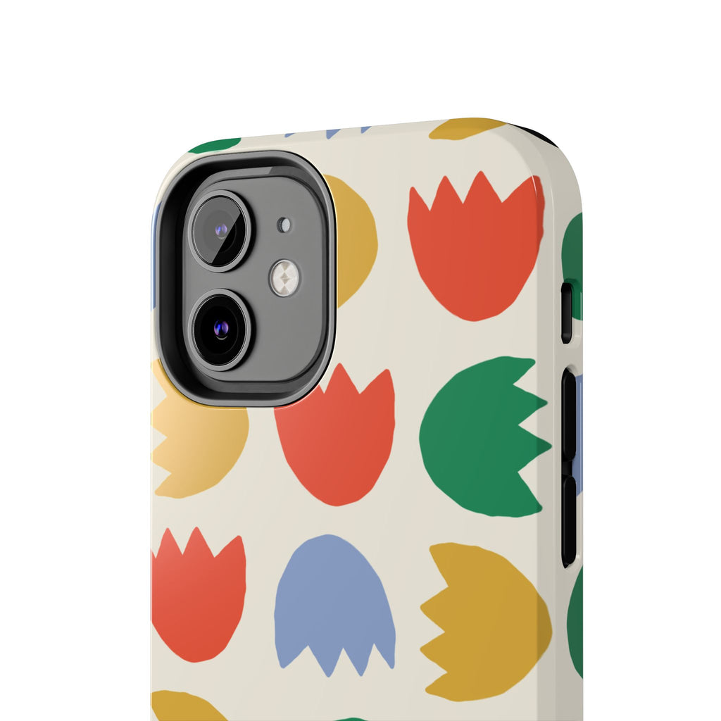 Tough Phone Case — Retro Tulip Pattern Green Floral Protective Cover