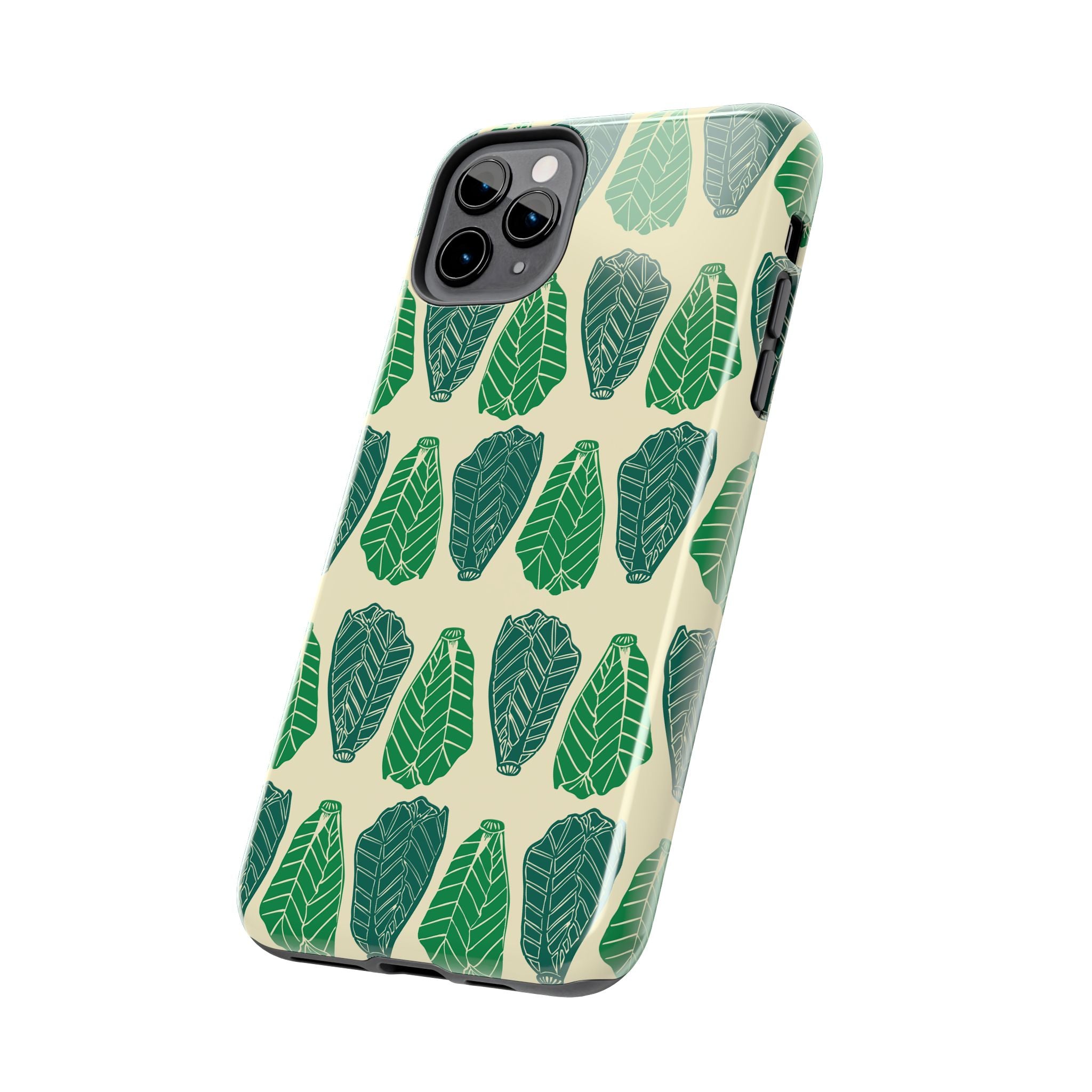 Leaf Pattern Tough Phone Case — Green Botanical Protective Phone Cover