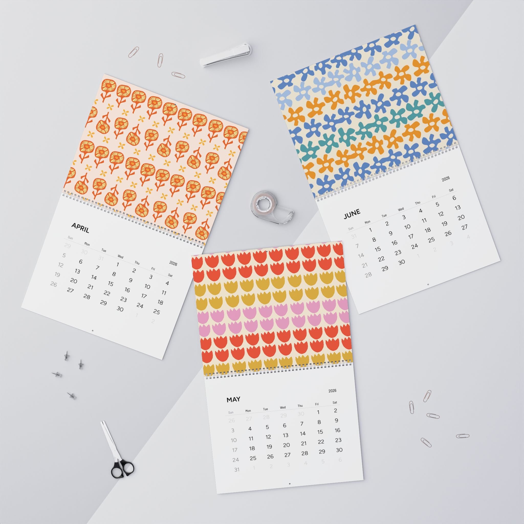 2026 Modern Folk Pattern Wall Calendar – Floral & Illustrative Kitchen Art