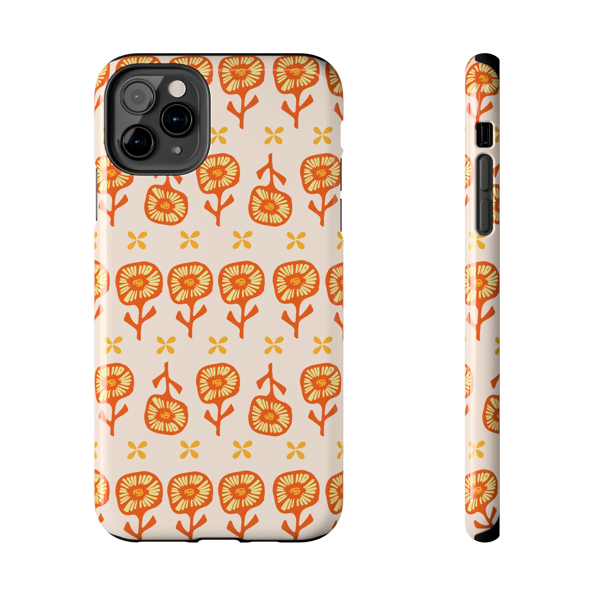 Retro Orange Floral Tough Phone Case — Durable Protective Phone Cover
