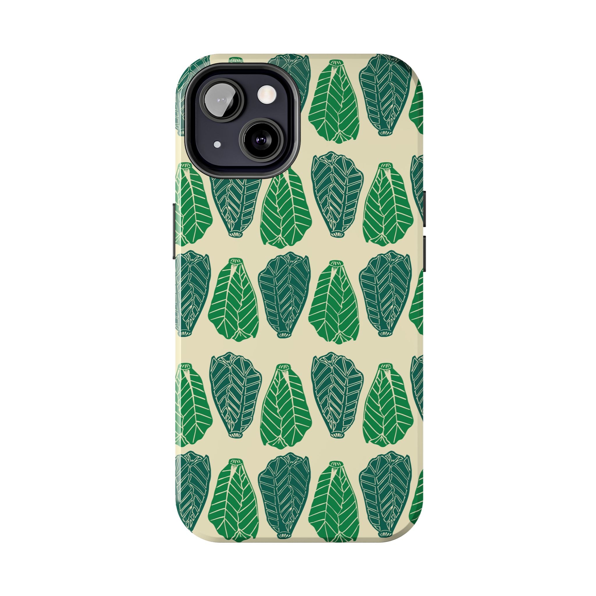 Leaf Pattern Tough Phone Case — Green Botanical Protective Phone Cover