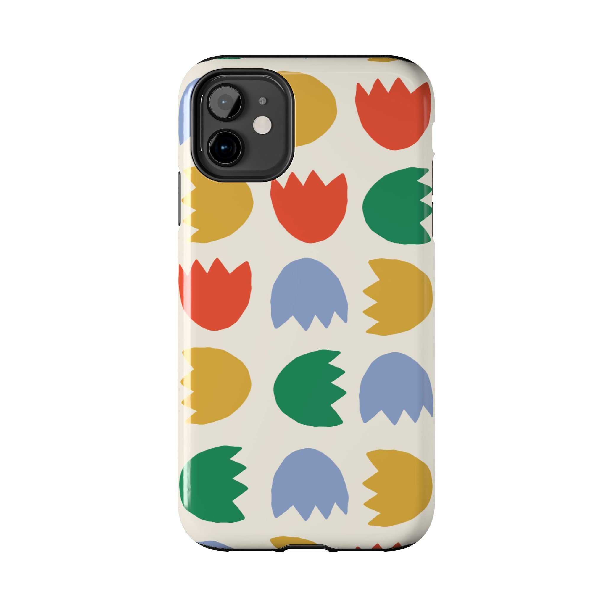 Tough Phone Case — Retro Tulip Pattern Green Floral Protective Cover