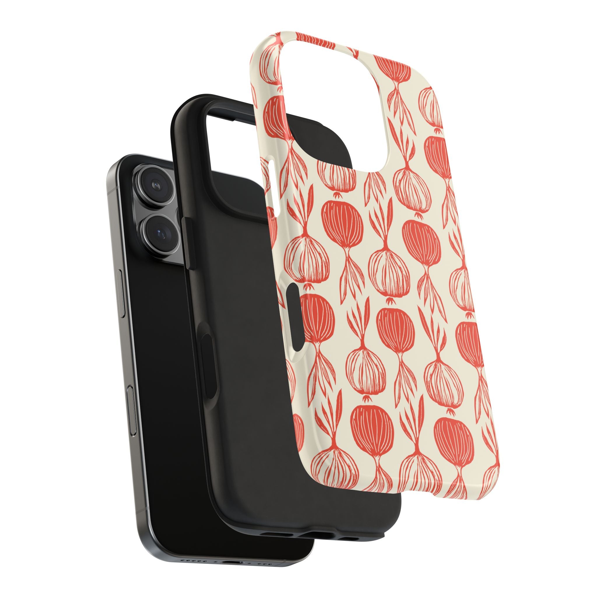 Floral Onion Pattern Tough Phone Case — Red Botanical Protective Phone Cover