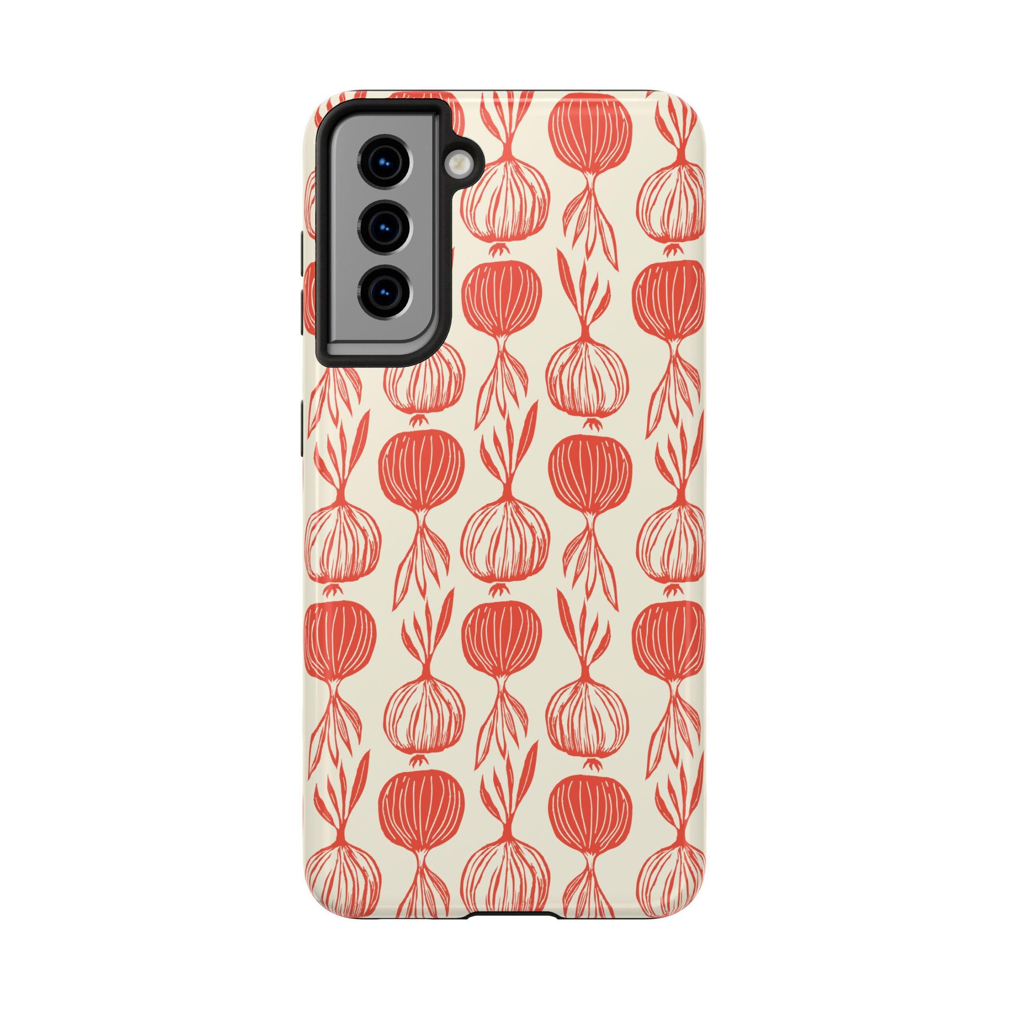 Floral Onion Pattern Tough Phone Case — Red Botanical Protective Phone Cover