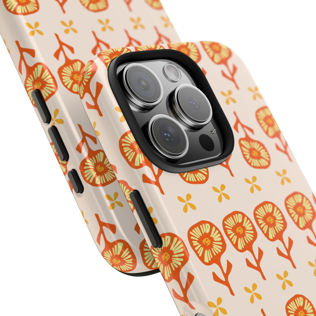 Retro Orange Floral Tough Phone Case — Durable Protective Phone Cover