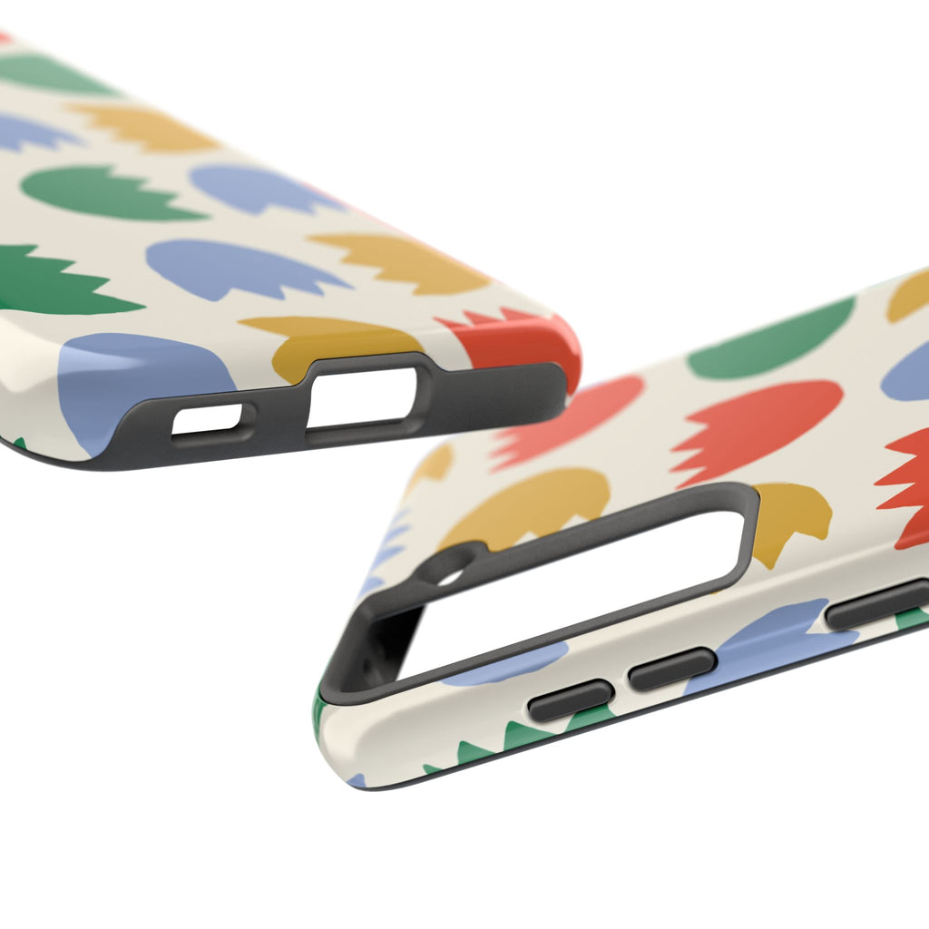 Tough Phone Case — Retro Tulip Pattern Green Floral Protective Cover