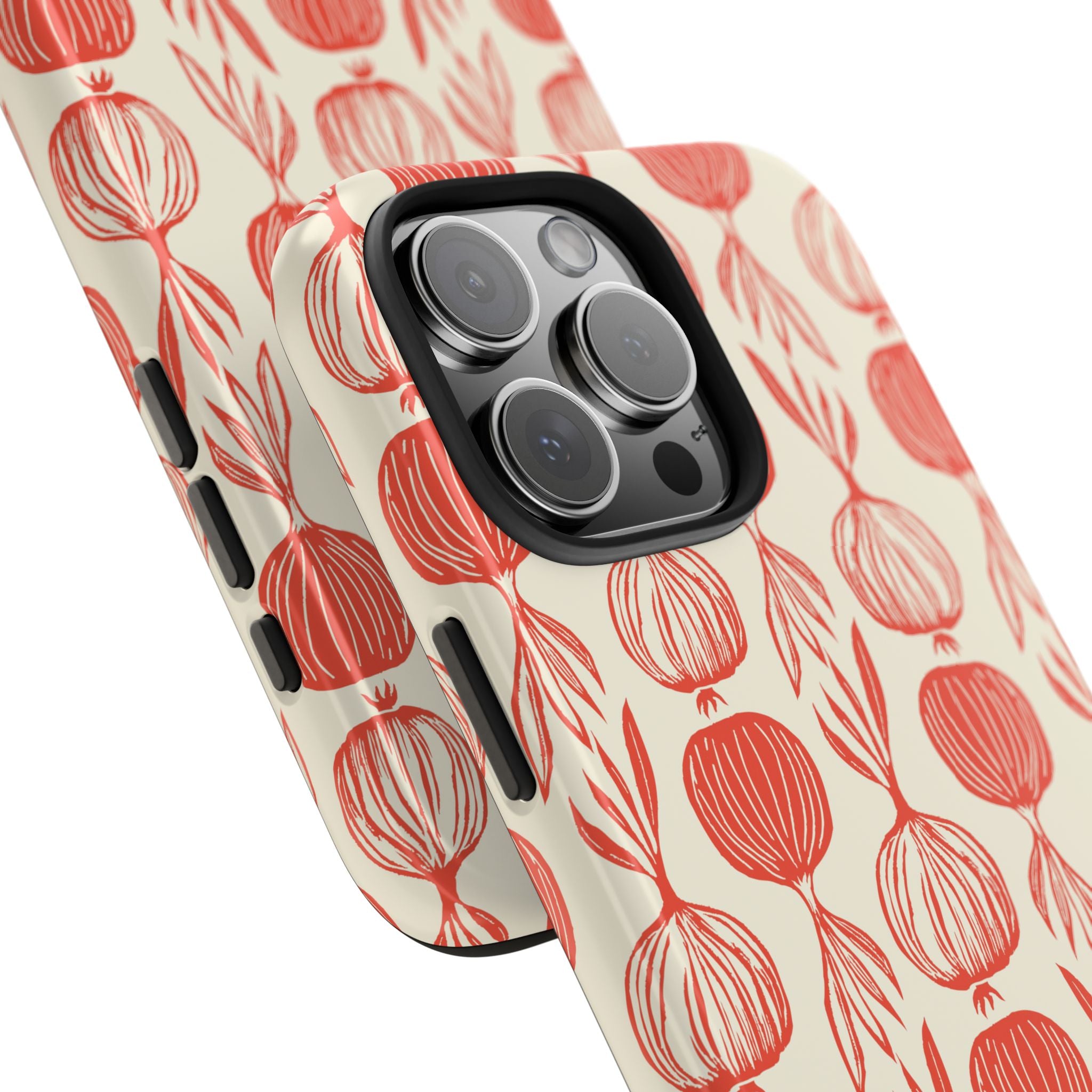 Floral Onion Pattern Tough Phone Case — Red Botanical Protective Phone Cover