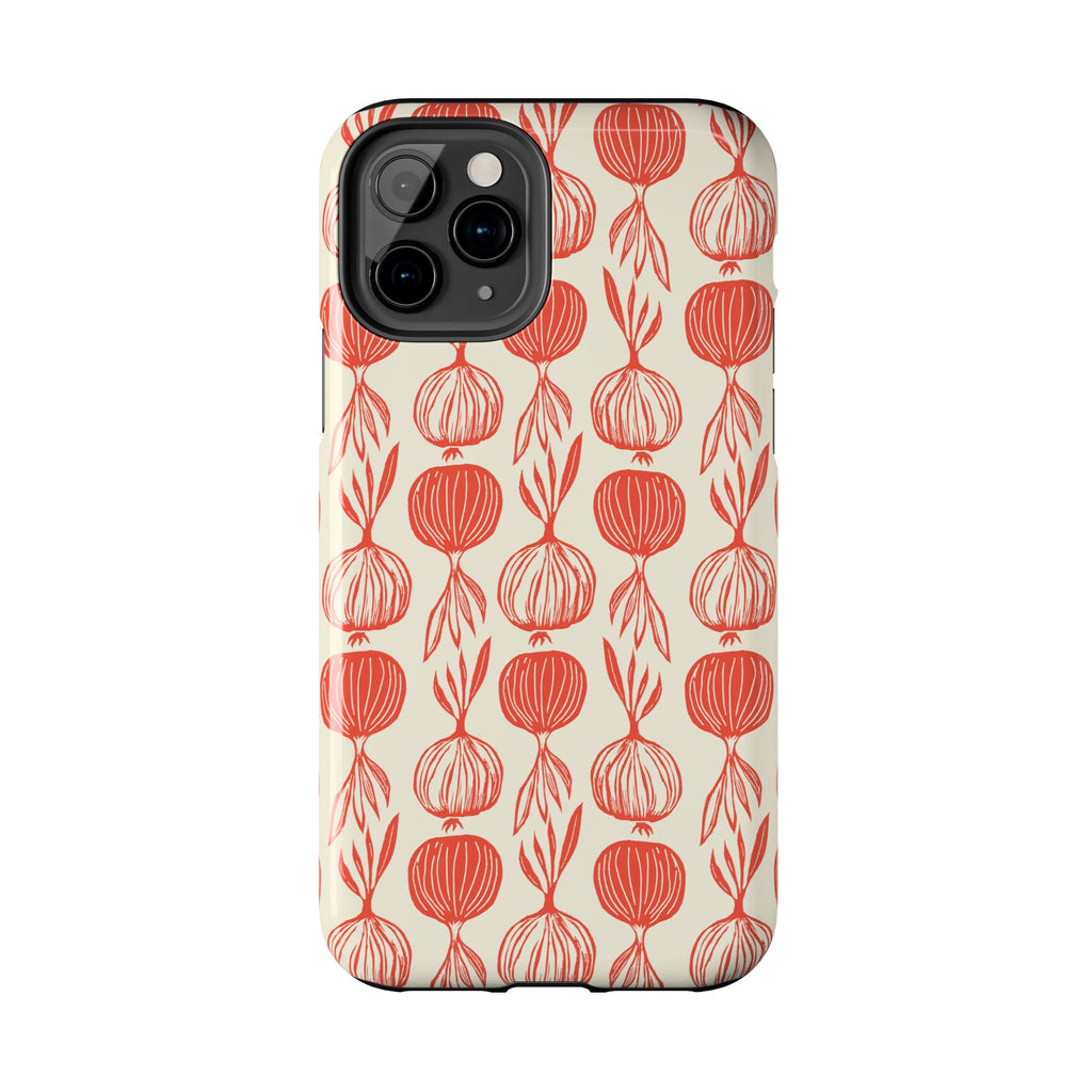 Floral Onion Pattern Tough Phone Case — Red Botanical Protective Phone Cover