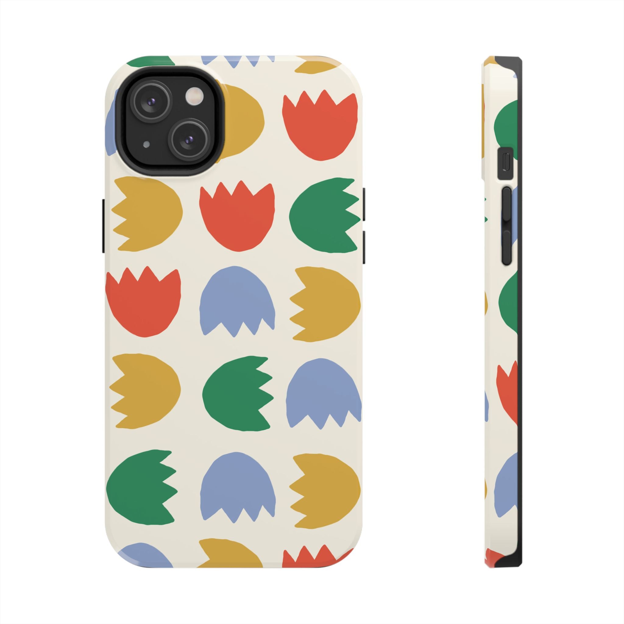 Tough Phone Case — Retro Tulip Pattern Green Floral Protective Cover