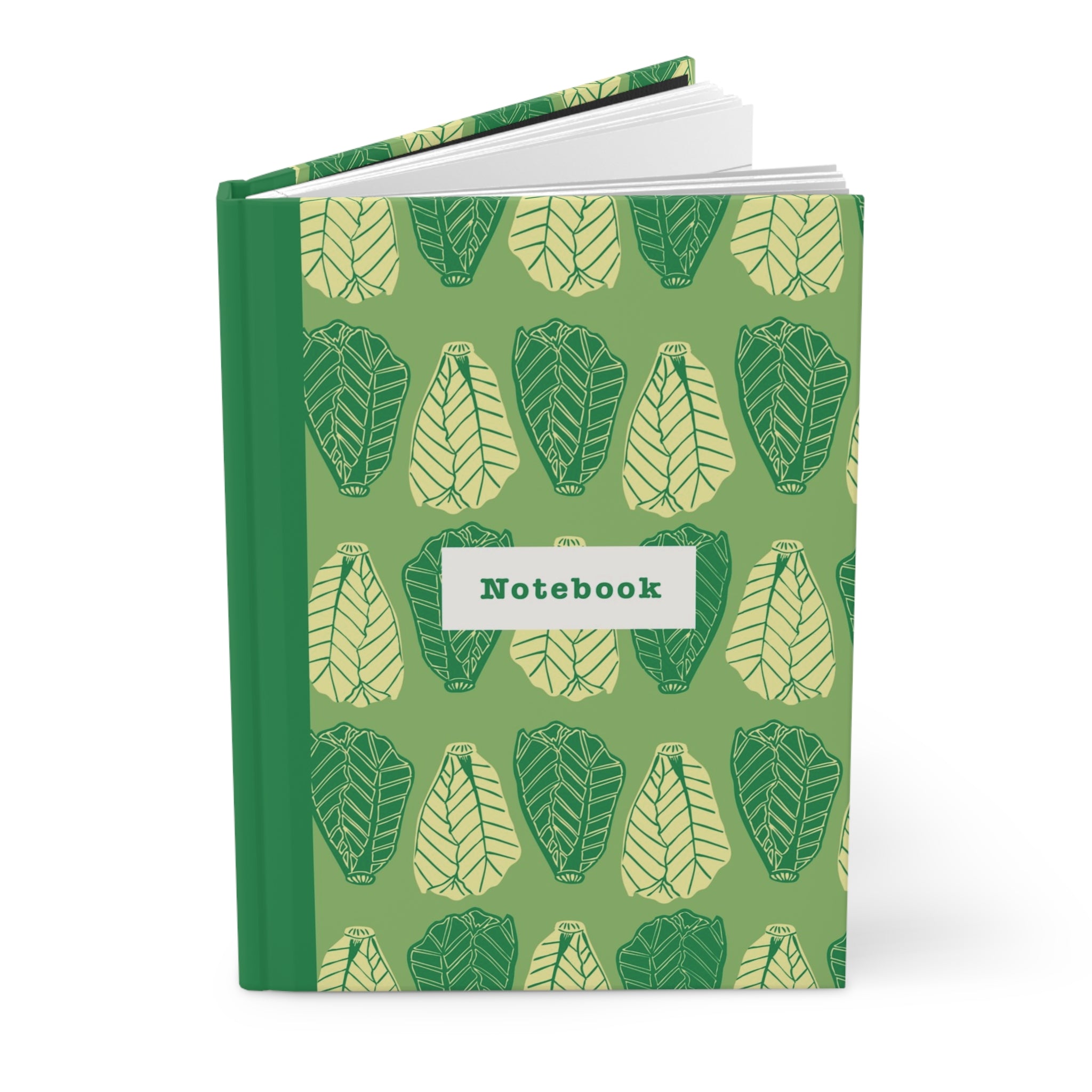 Leaf Pattern Hardcover Journal — Green Botanical Notebook