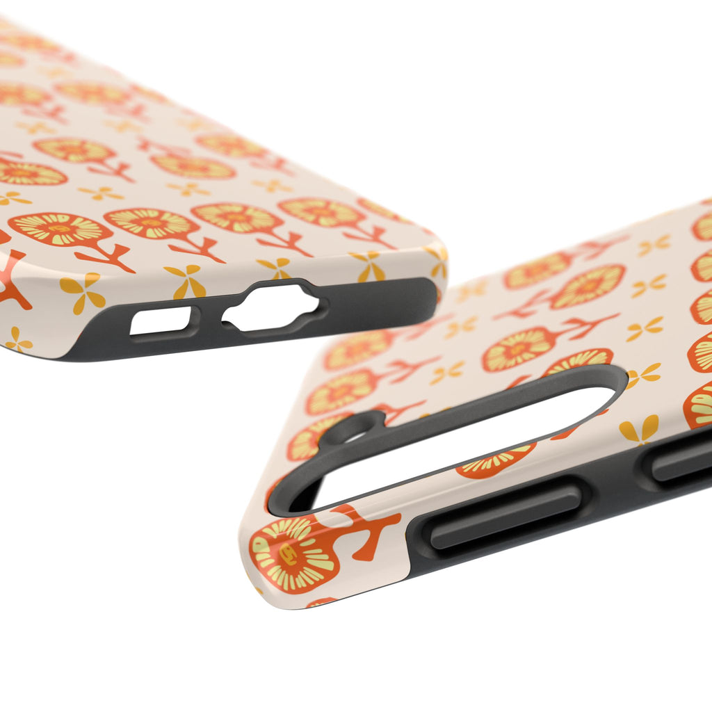 Retro Orange Floral Tough Phone Case — Durable Protective Phone Cover