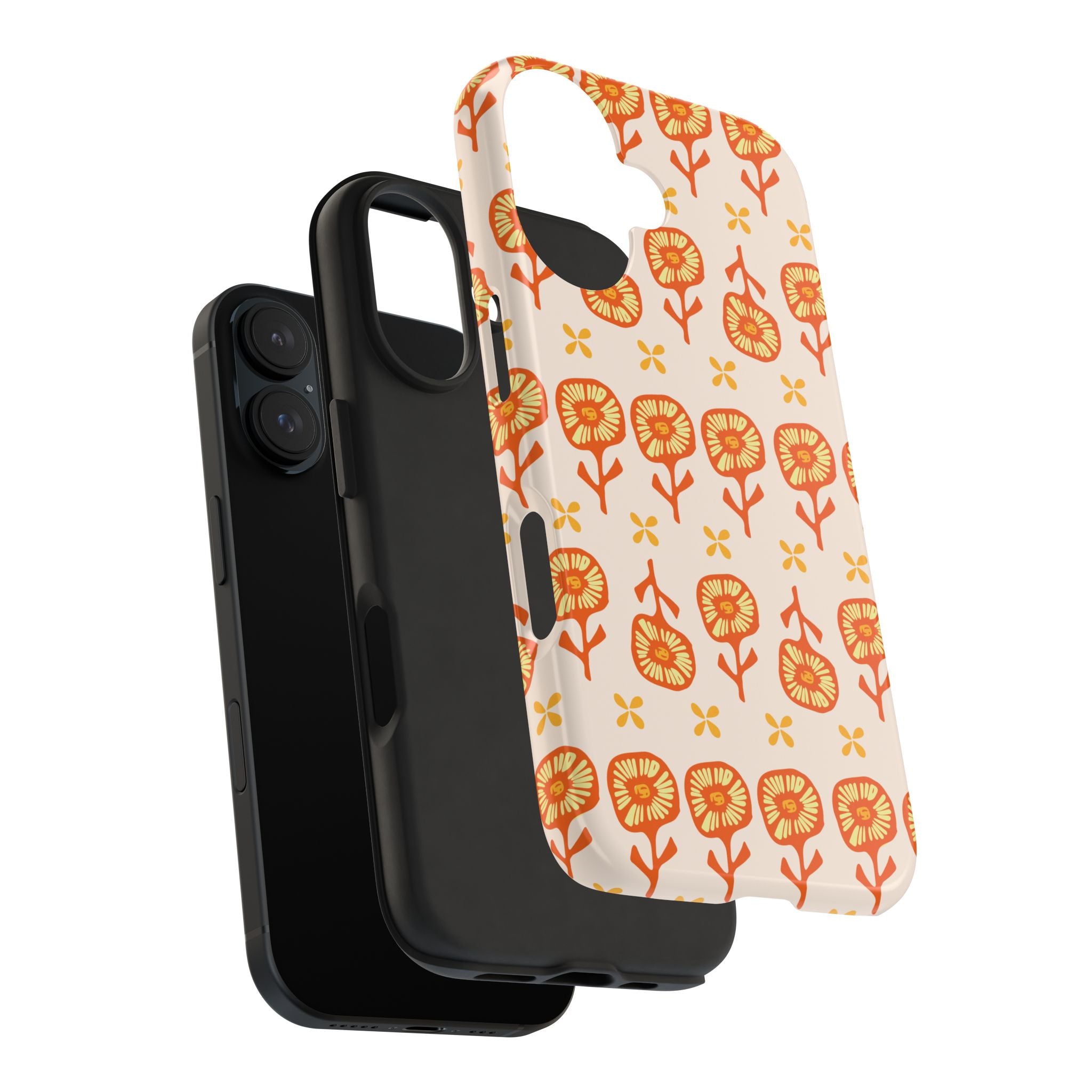 Retro Orange Floral Tough Phone Case — Durable Protective Phone Cover
