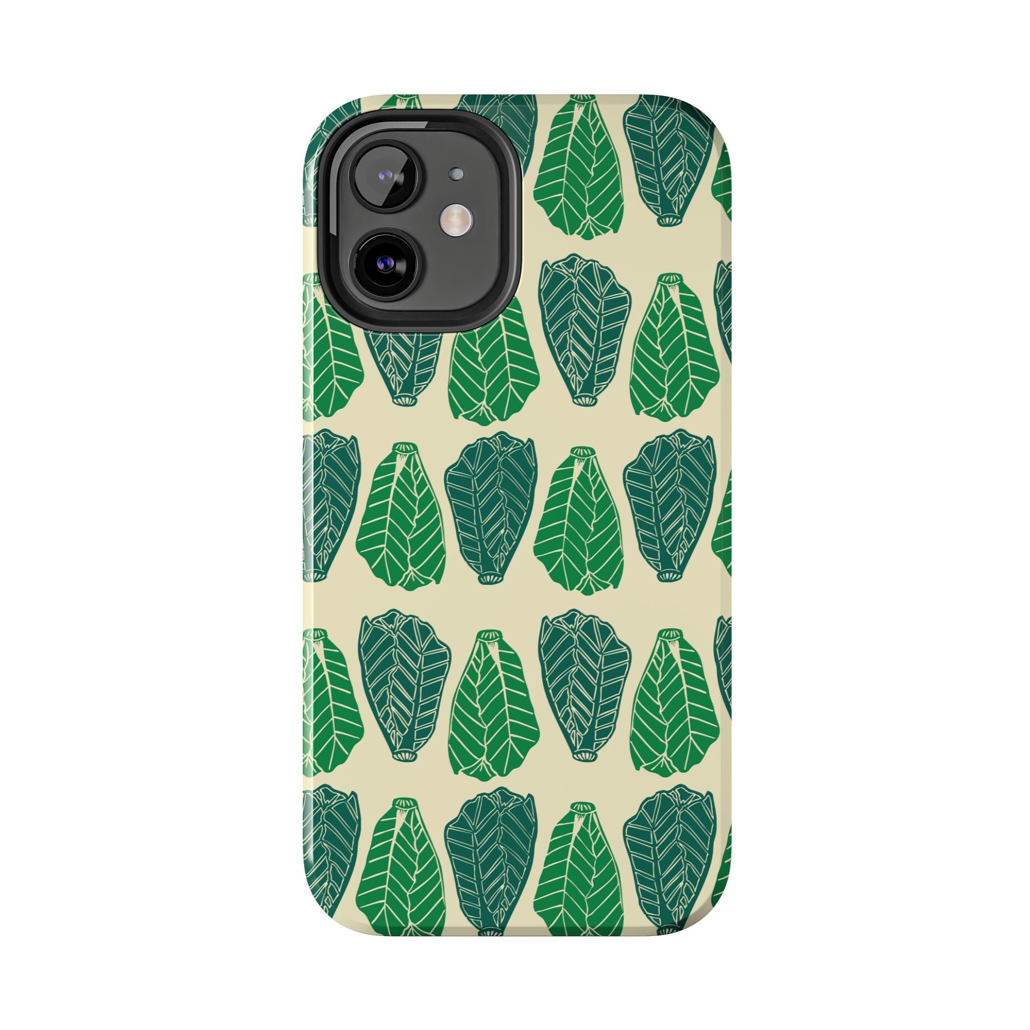 Leaf Pattern Tough Phone Case — Green Botanical Protective Phone Cover