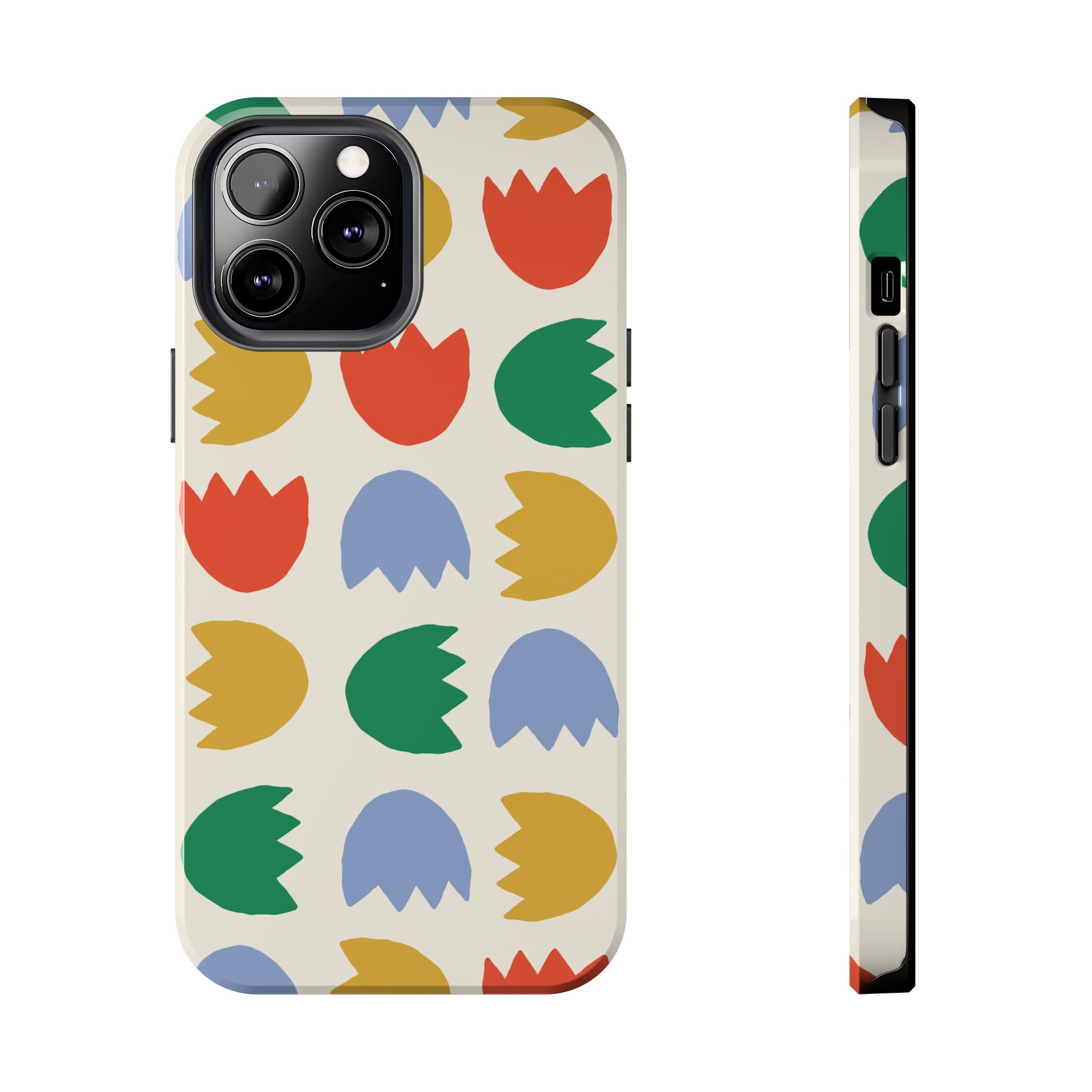 Tough Phone Case — Retro Tulip Pattern Green Floral Protective Cover