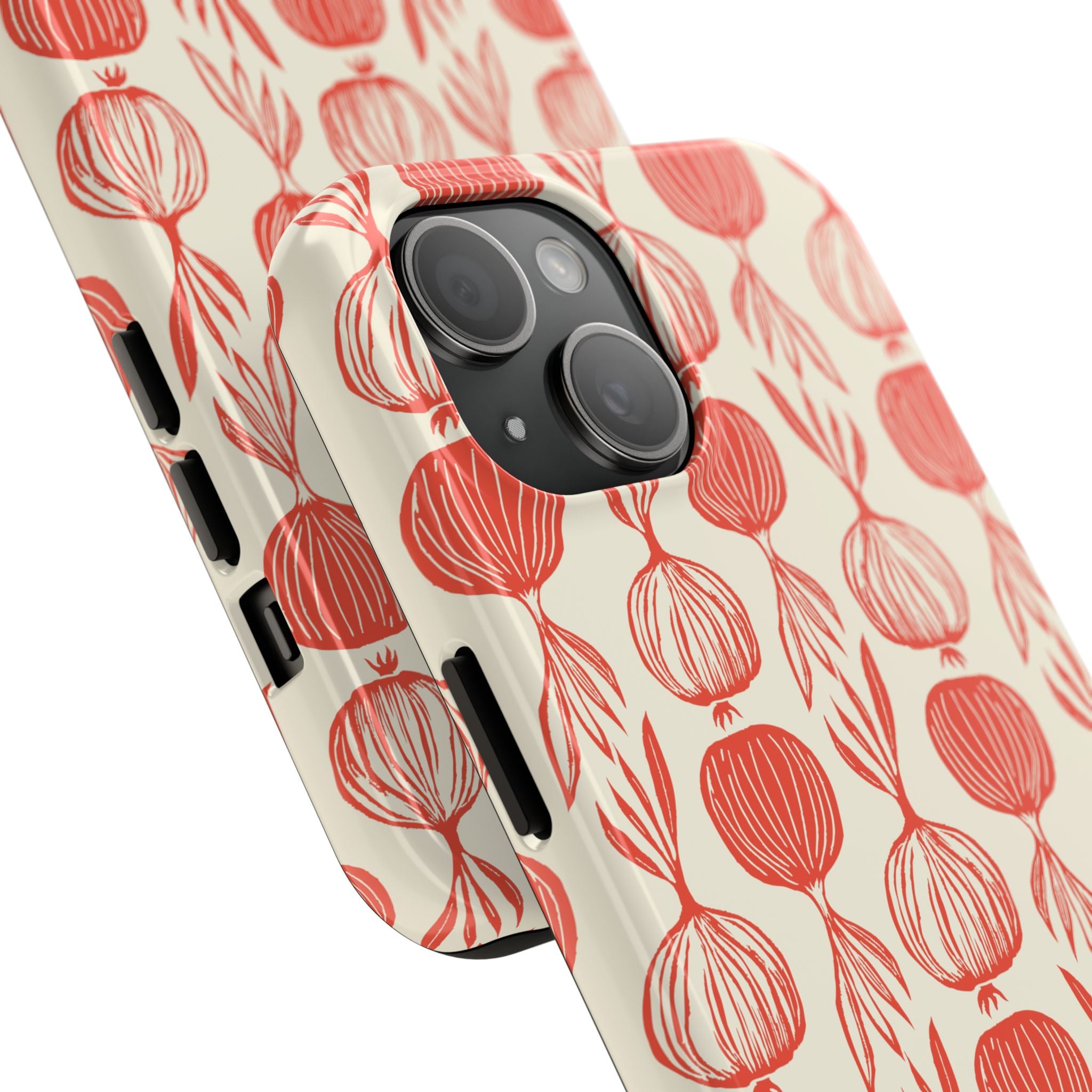 Floral Onion Pattern Tough Phone Case — Red Botanical Protective Phone Cover