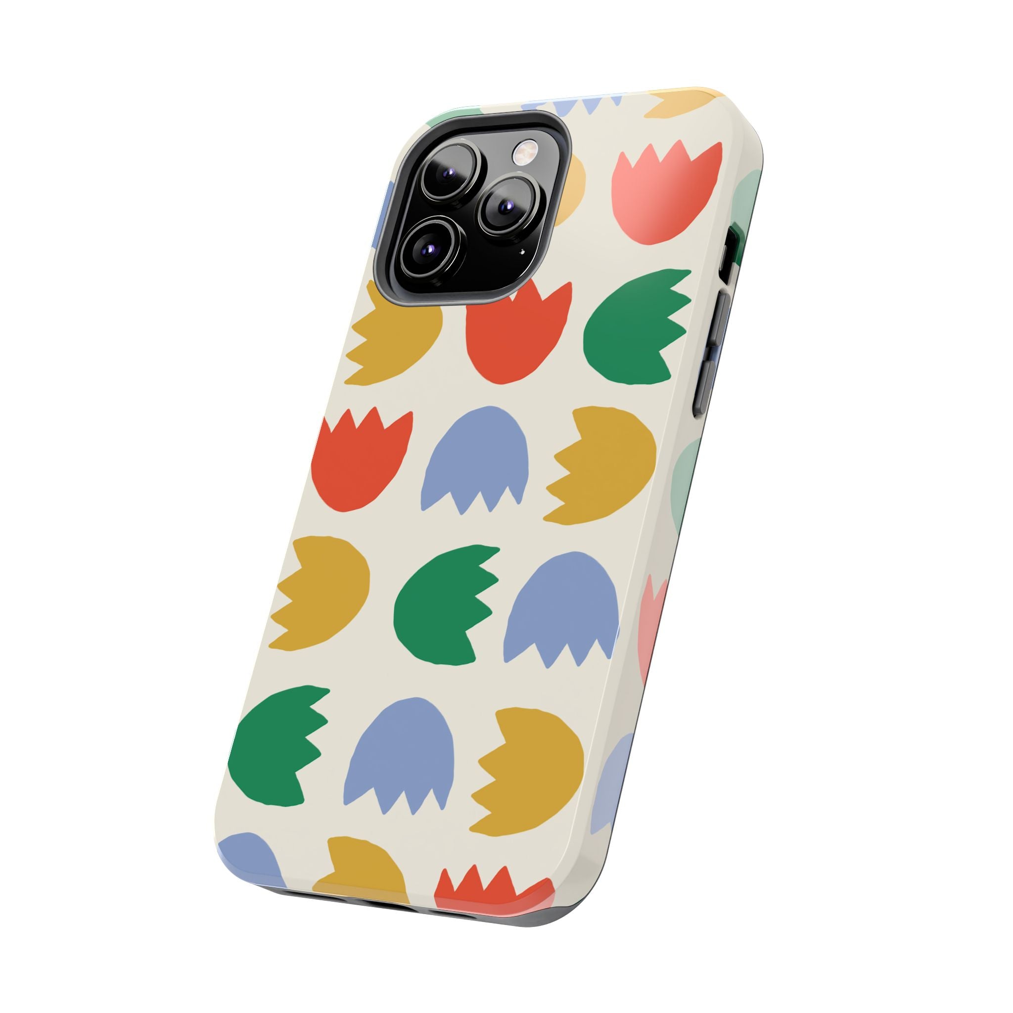 Tough Phone Case — Retro Tulip Pattern Green Floral Protective Cover