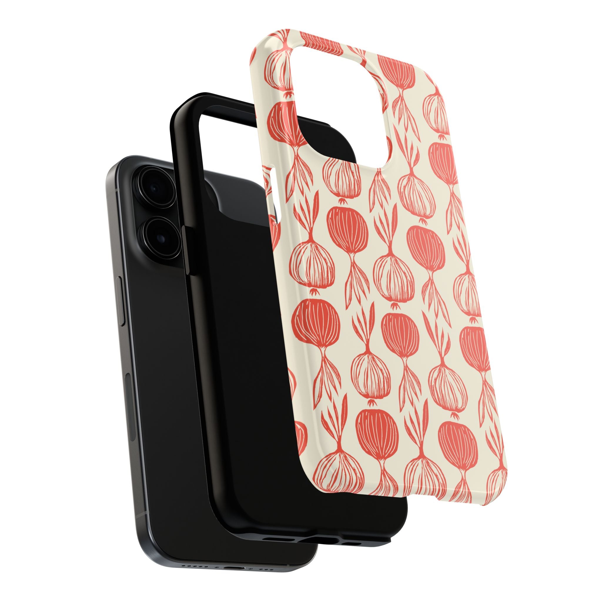 Floral Onion Pattern Tough Phone Case — Red Botanical Protective Phone Cover