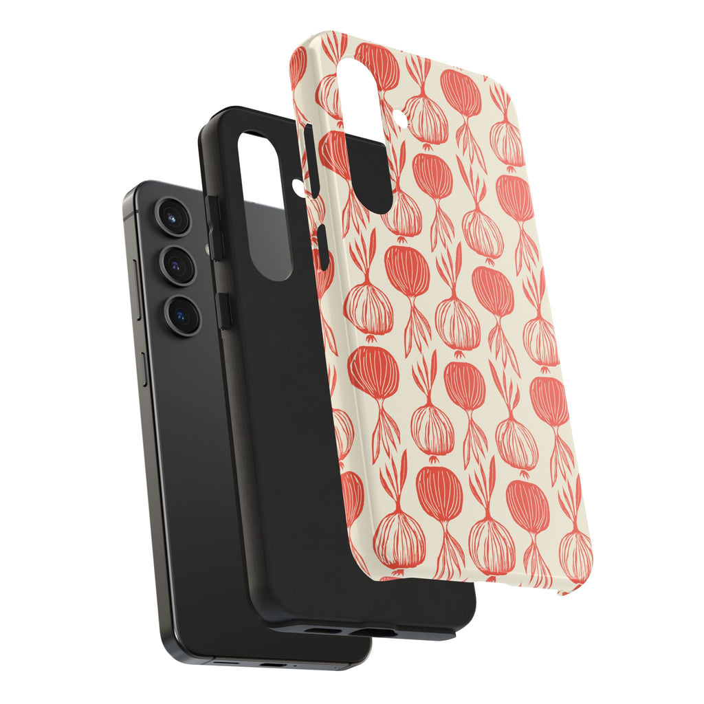 Floral Onion Pattern Tough Phone Case — Red Botanical Protective Phone Cover