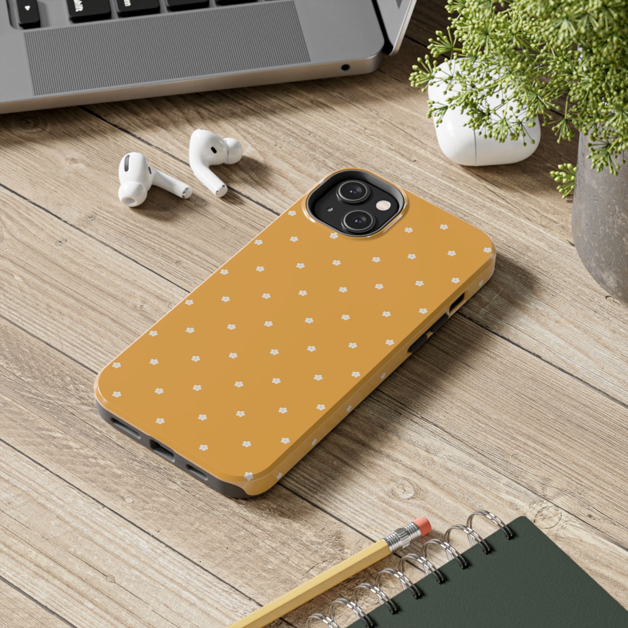 Ditsy Daisy Tough Phone Case — Mustard Floral Protective Cover
