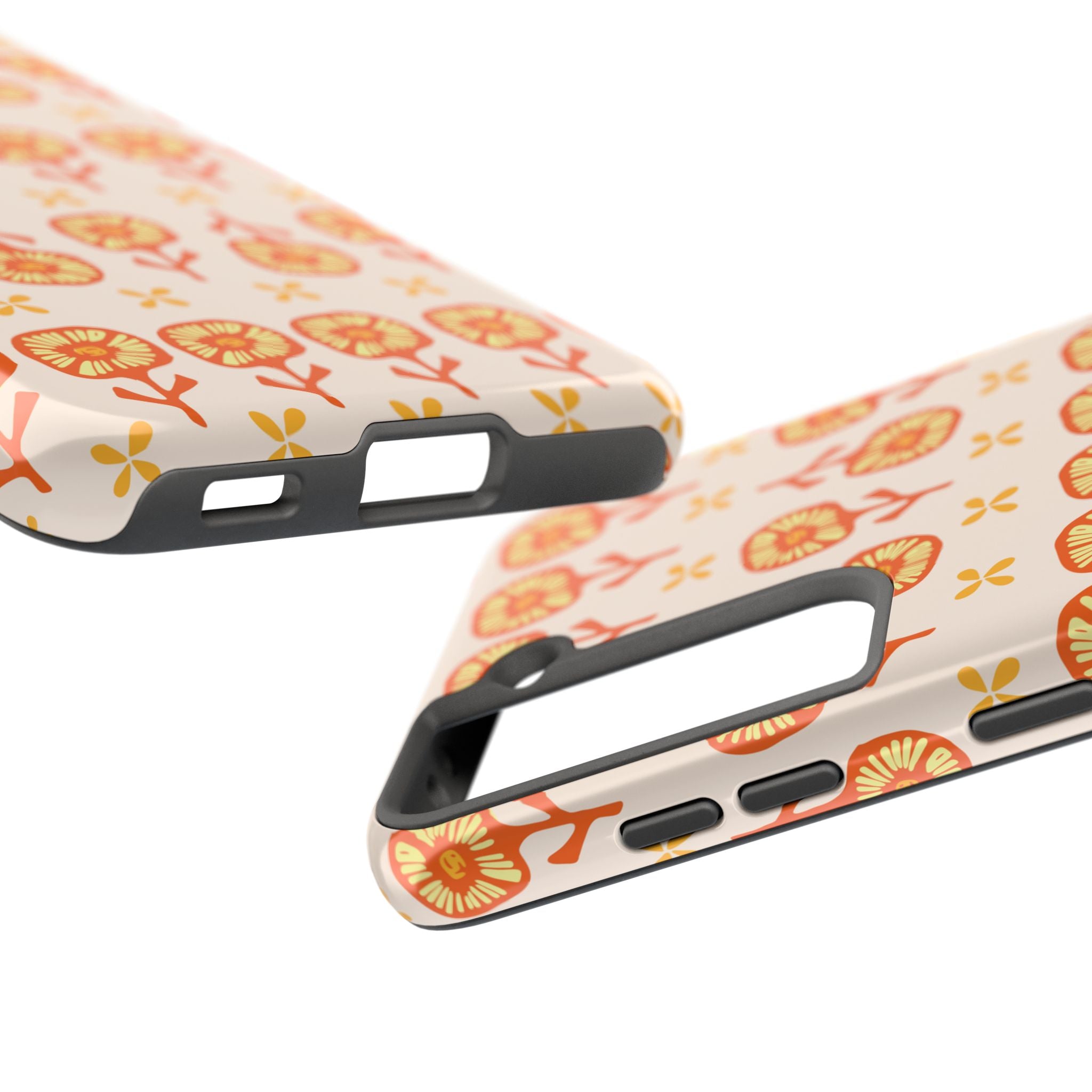 Retro Orange Floral Tough Phone Case — Durable Protective Phone Cover