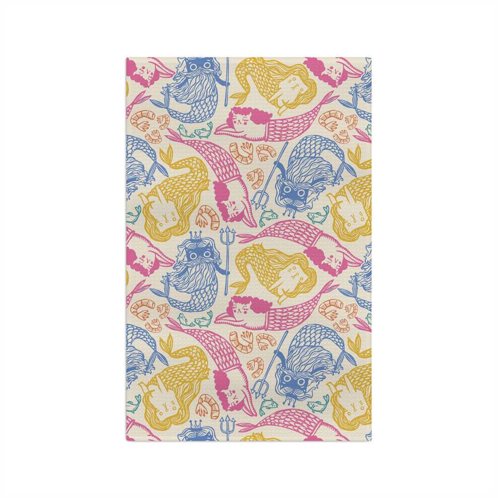 Mermaid Cats Microfiber Tea Towel — Colorful Nautical Kitchen Towel