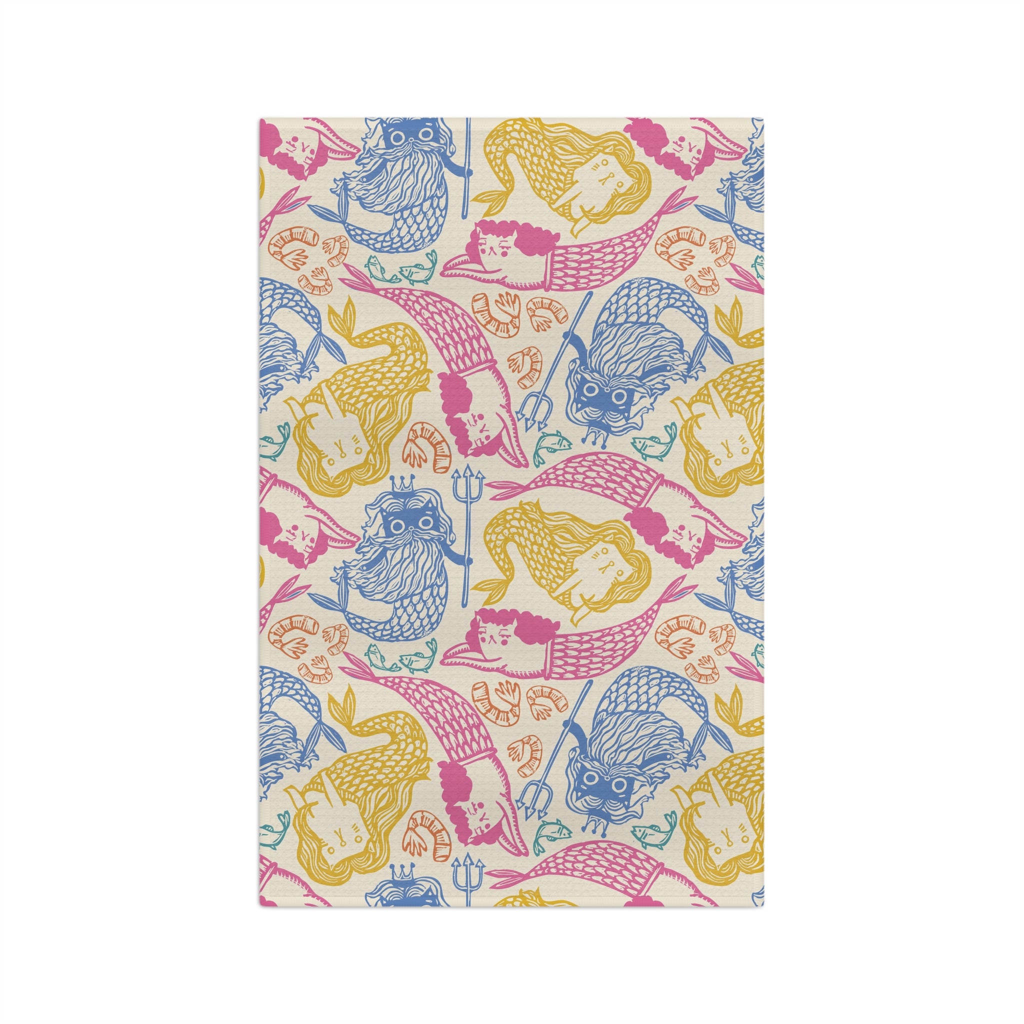 Mermaid Cats Microfiber Tea Towel — Colorful Nautical Kitchen Towel
