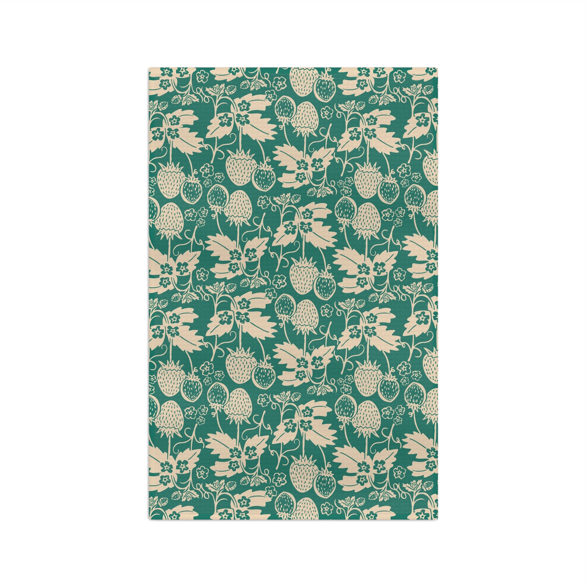 Teal Botanical Tea Towel — Vintage Floral Thistle Strawberry Microfiber Kitchen Towel