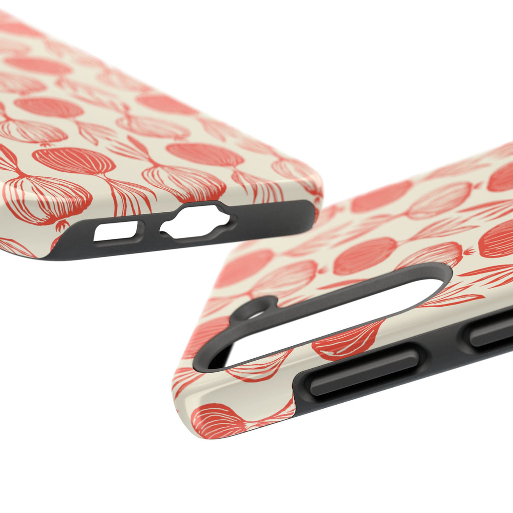 Floral Onion Pattern Tough Phone Case — Red Botanical Protective Phone Cover