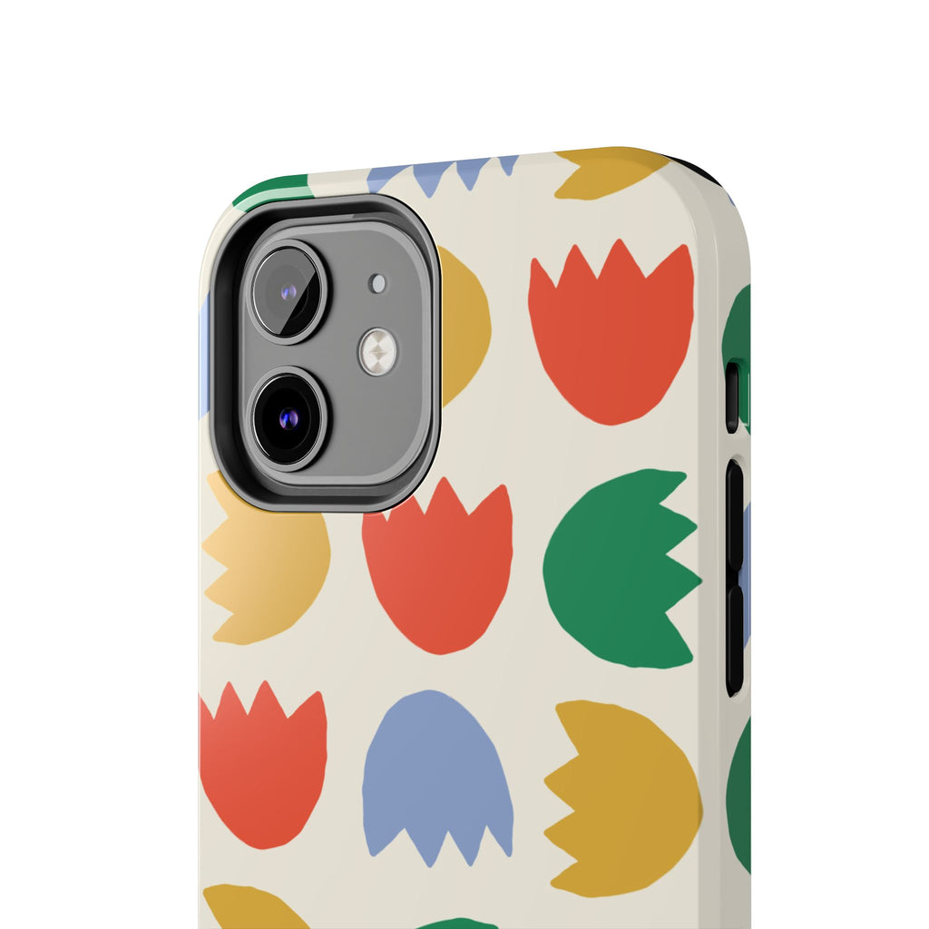Tough Phone Case — Retro Tulip Pattern Green Floral Protective Cover