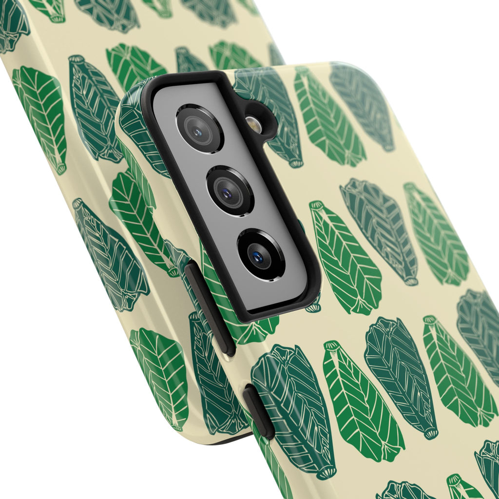 Leaf Pattern Tough Phone Case — Green Botanical Protective Phone Cover