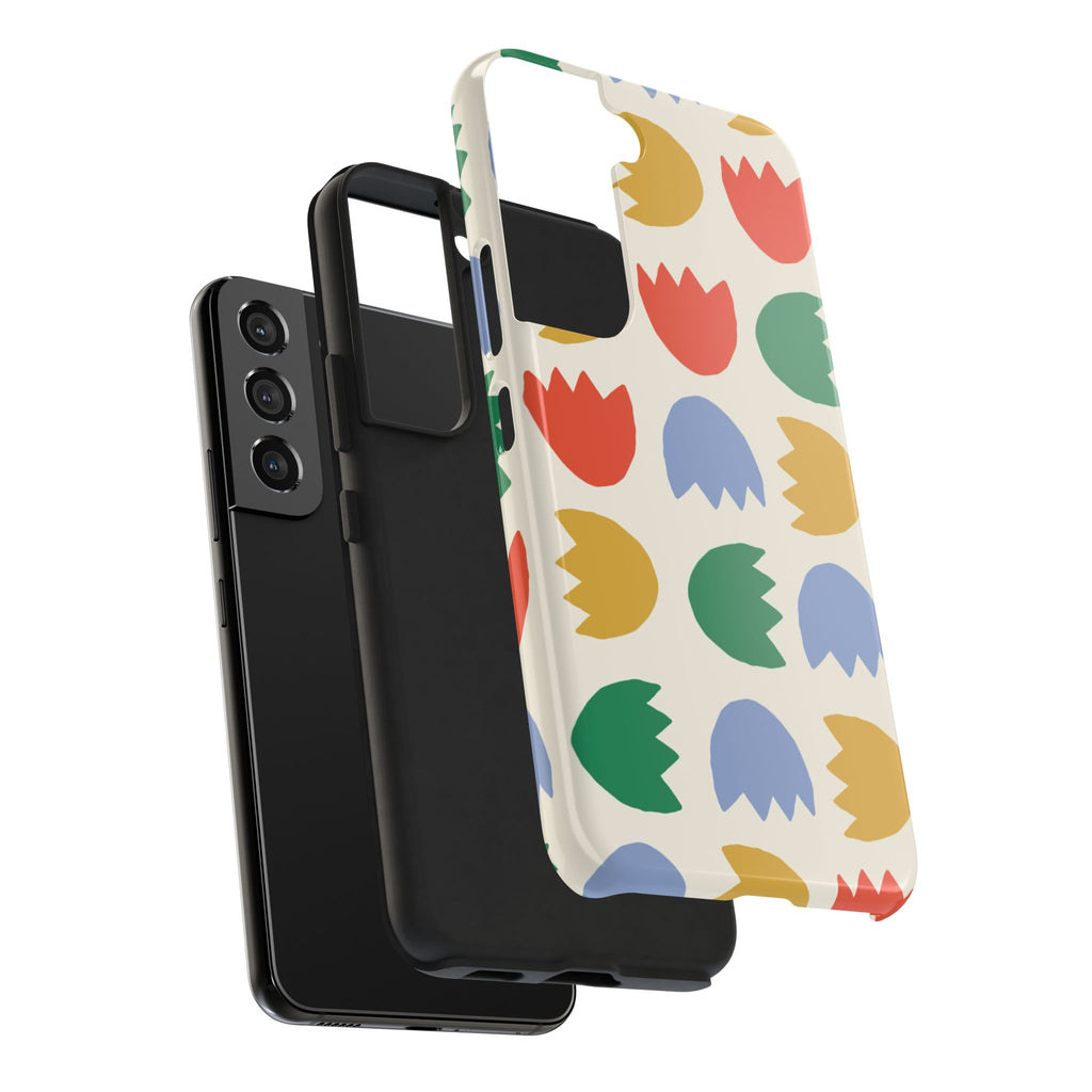 Tough Phone Case — Retro Tulip Pattern Green Floral Protective Cover