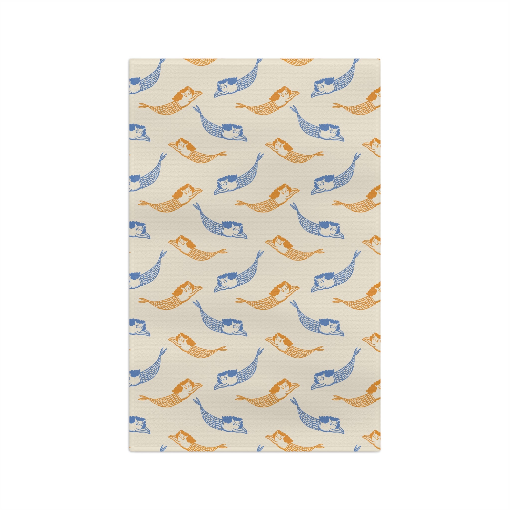 Mermaid Pattern Microfiber Tea Towel — Blue & Amber Nautical Kitchen Towel