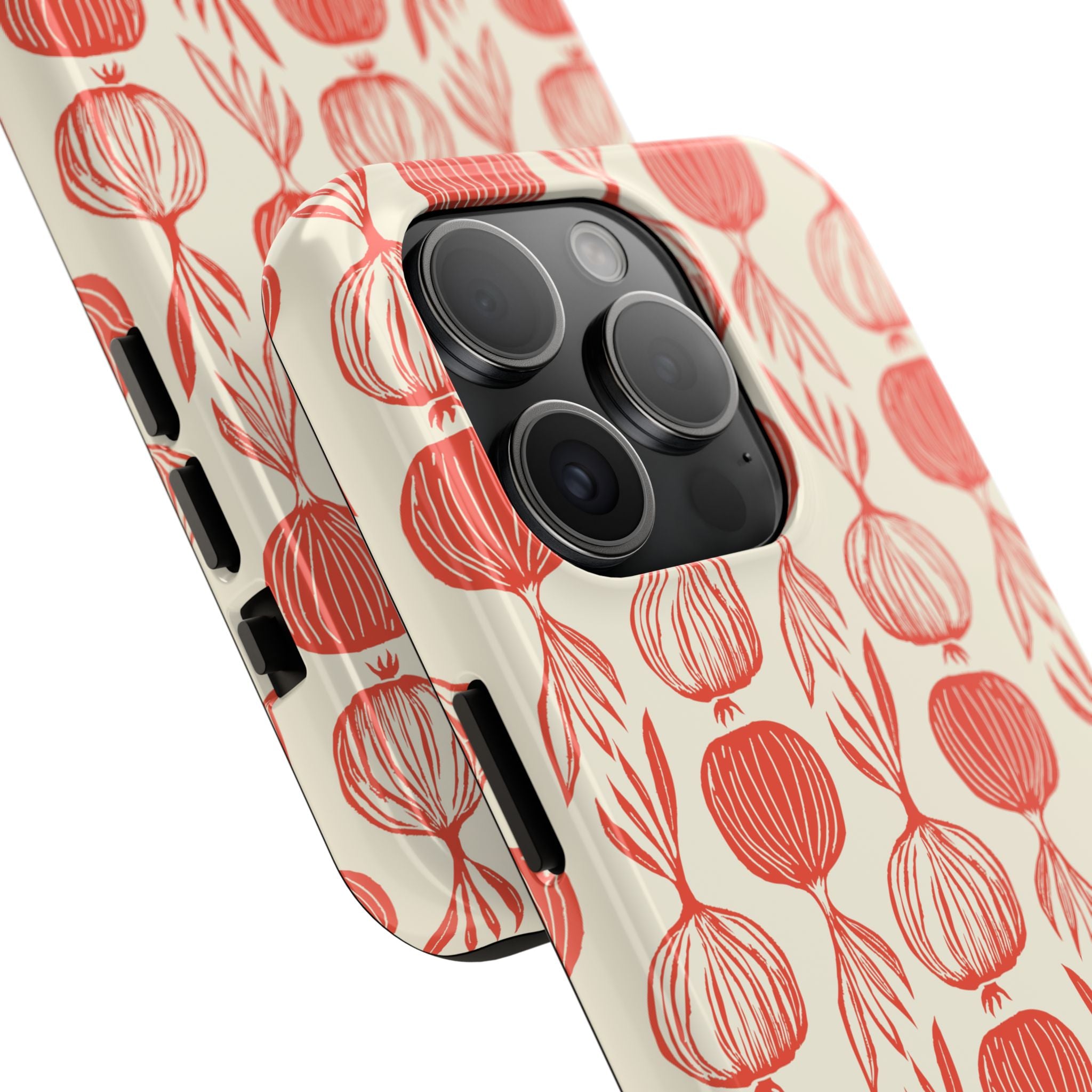 Floral Onion Pattern Tough Phone Case — Red Botanical Protective Phone Cover