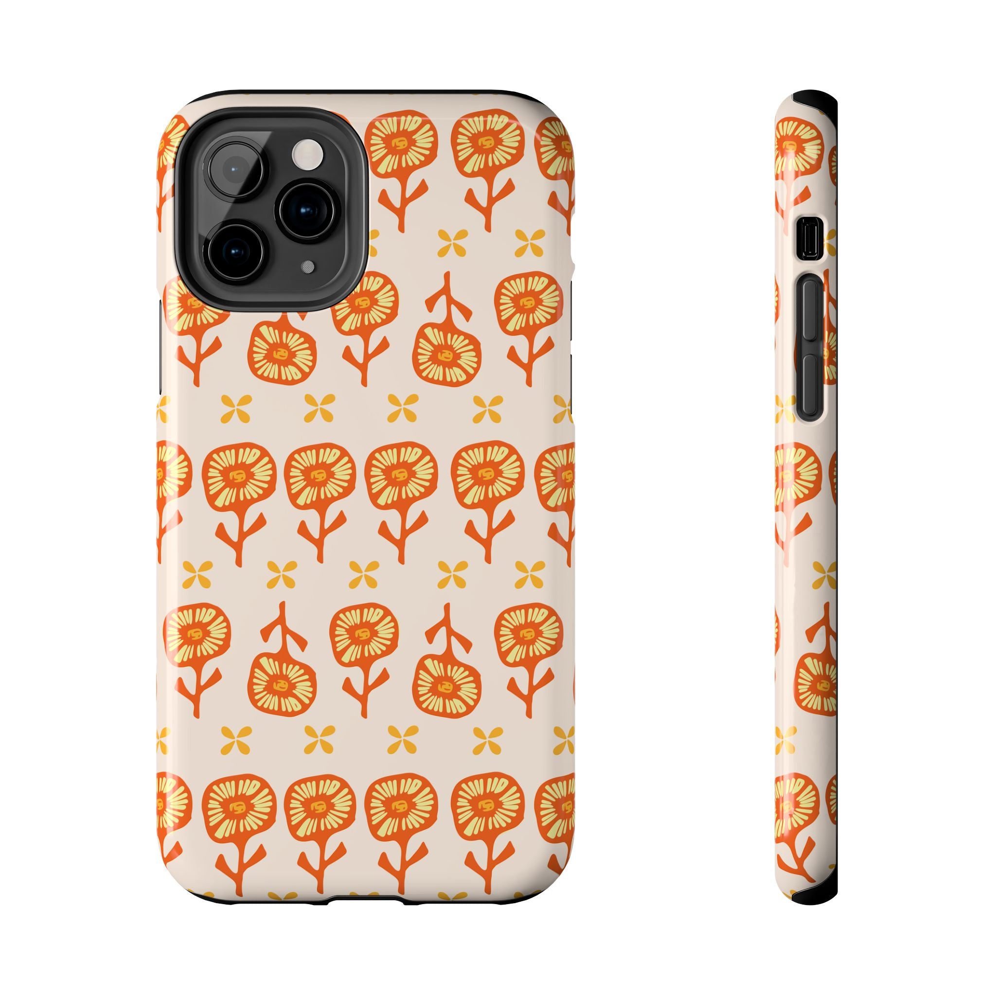 Retro Orange Floral Tough Phone Case — Durable Protective Phone Cover