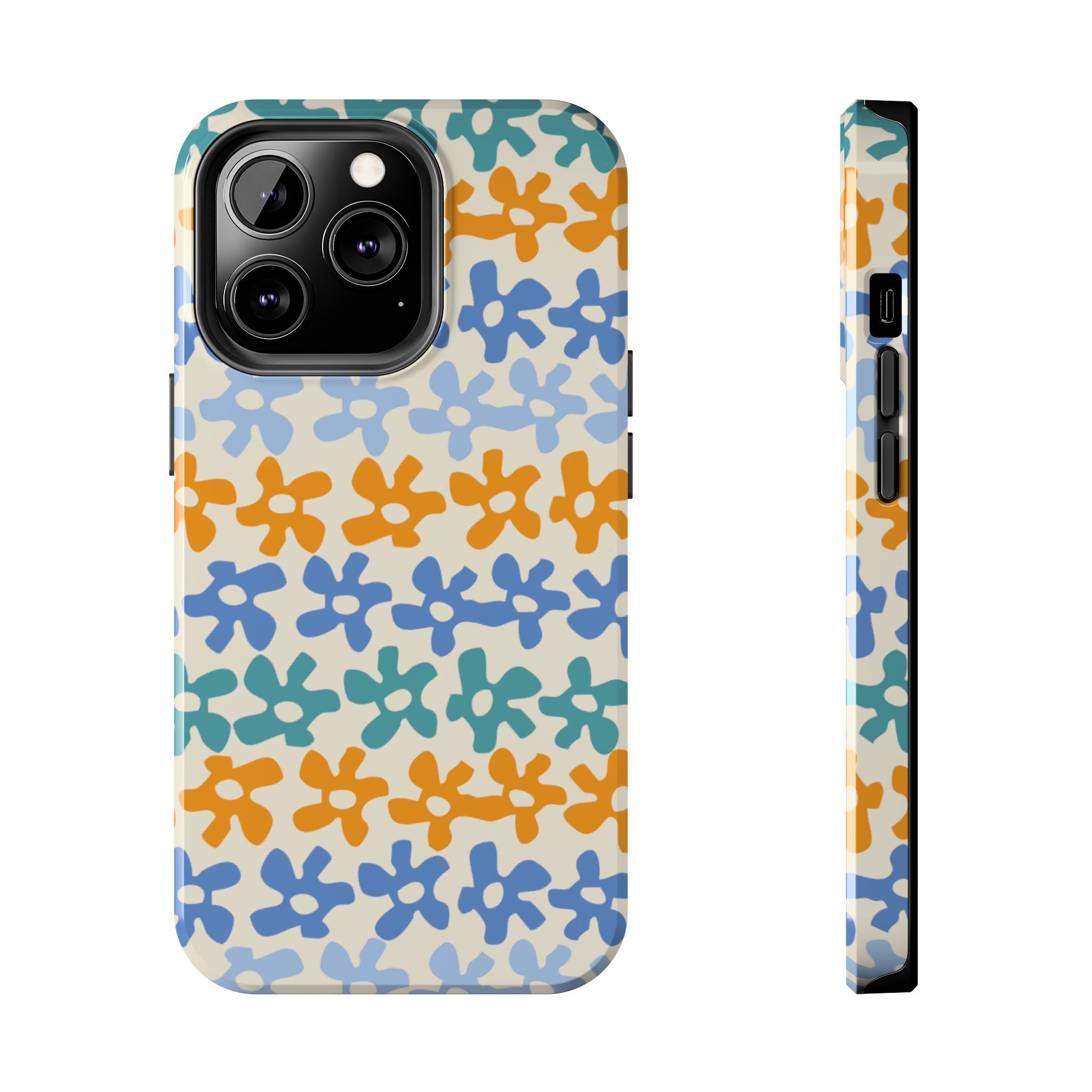 Floral Stripe Tough Phone Case — Colorful Retro Doodle Protection
