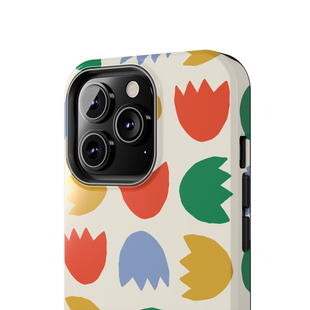 Tough Phone Case — Retro Tulip Pattern Green Floral Protective Cover