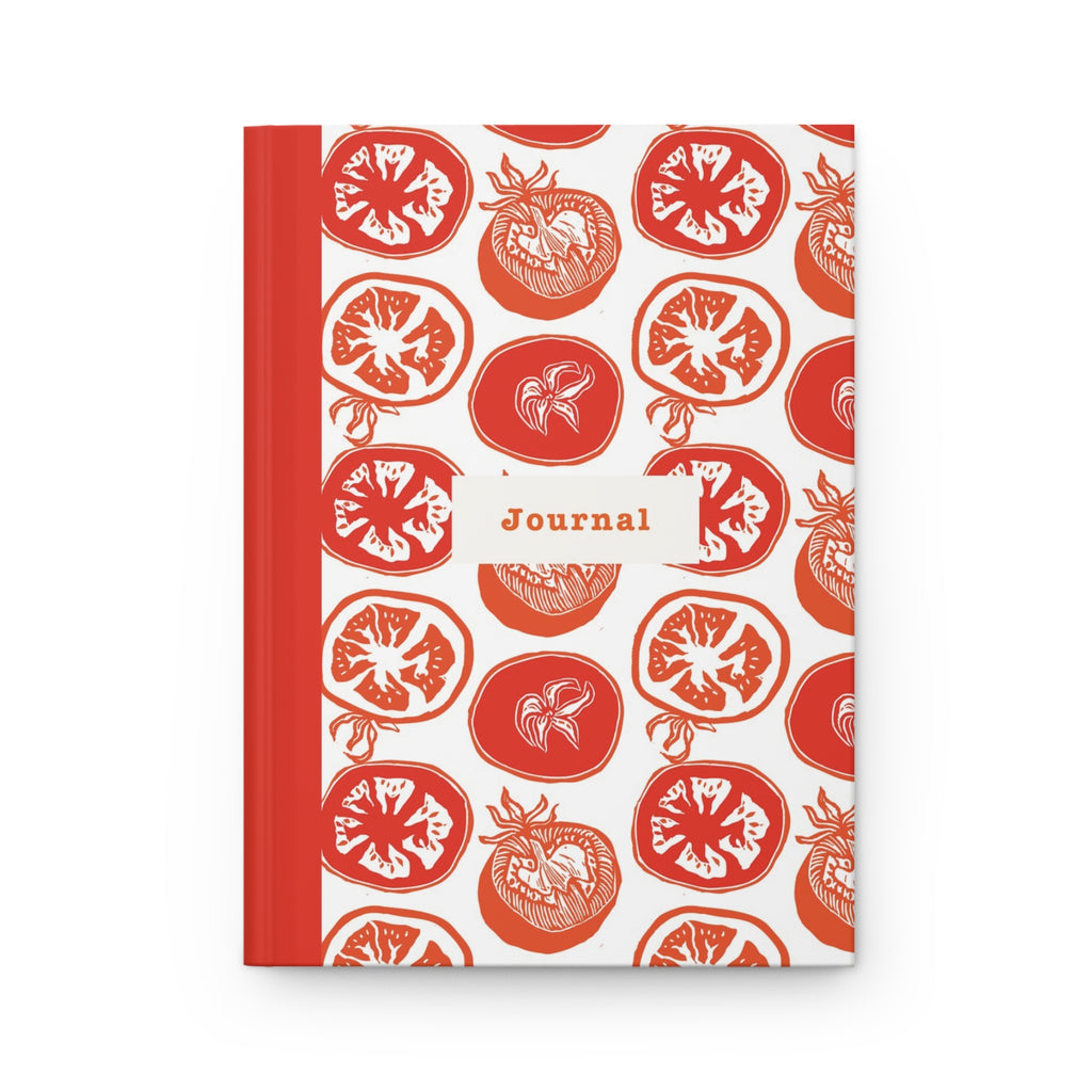 Tomato Pattern Hardcover Journal — Red Botanical Notebook for Recipes, Garden Notes & Daily Journaling