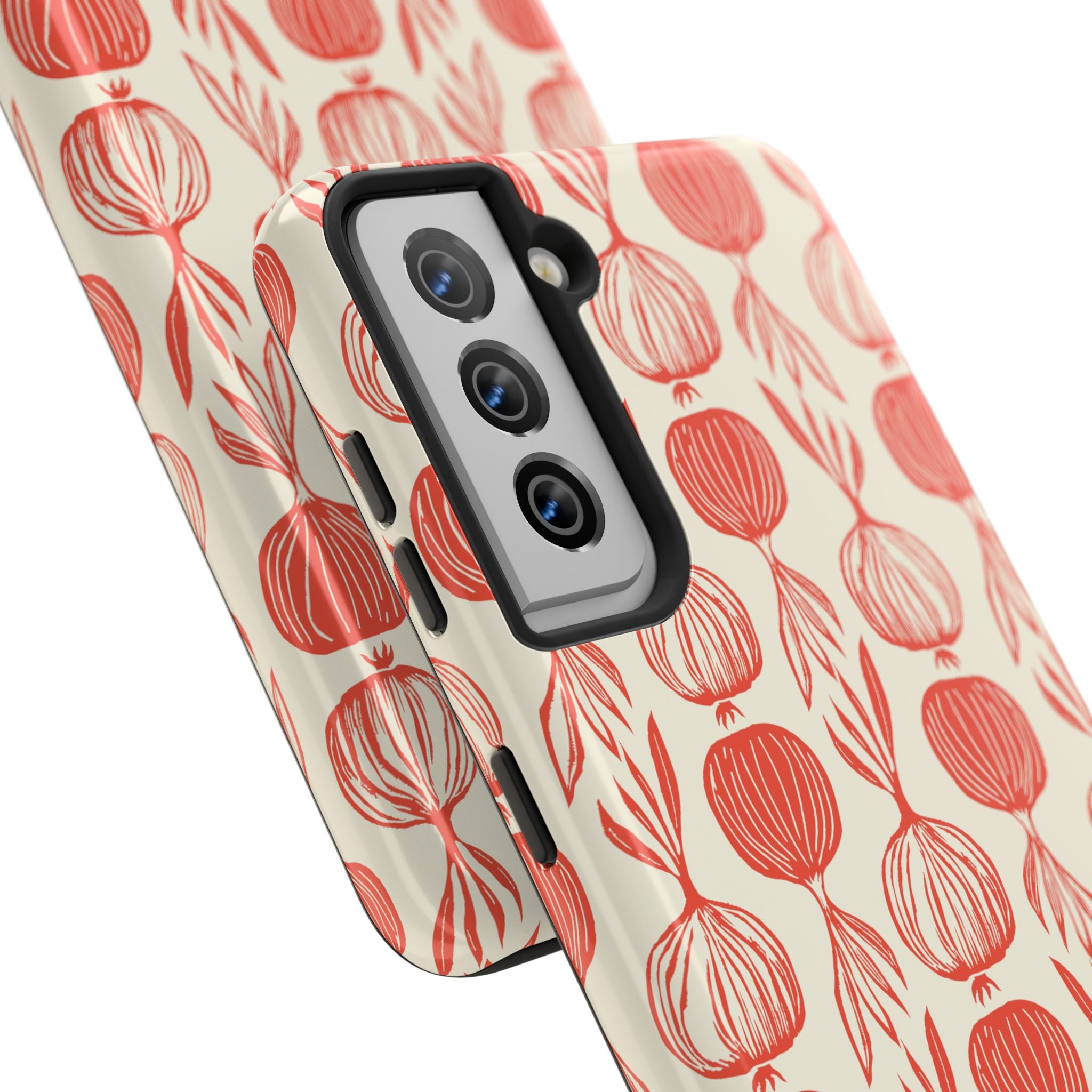 Floral Onion Pattern Tough Phone Case — Red Botanical Protective Phone Cover