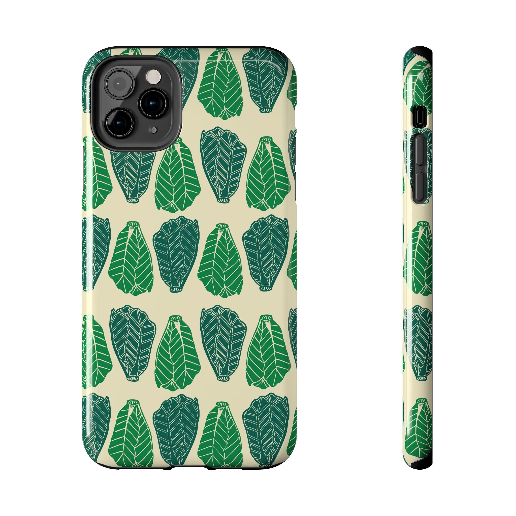 Leaf Pattern Tough Phone Case — Green Botanical Protective Phone Cover