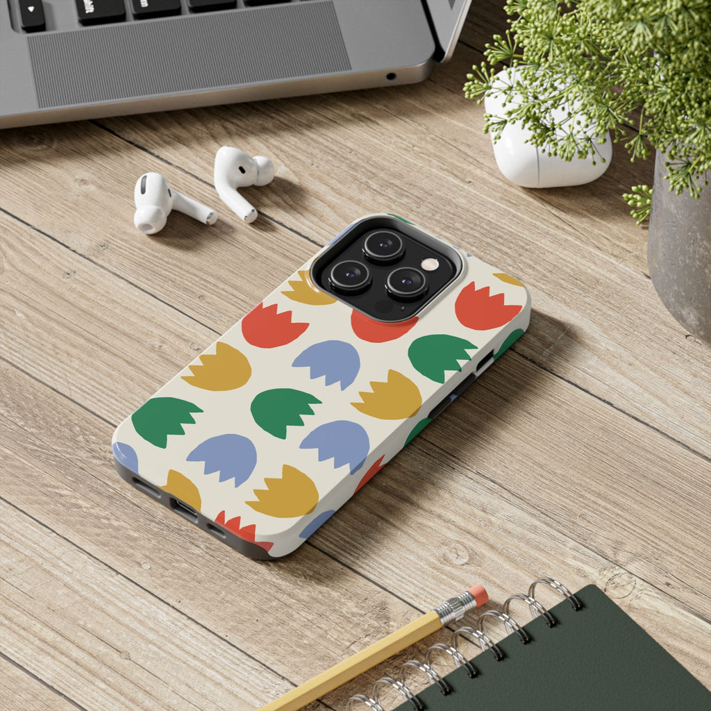 Tough Phone Case — Retro Tulip Pattern Green Floral Protective Cover
