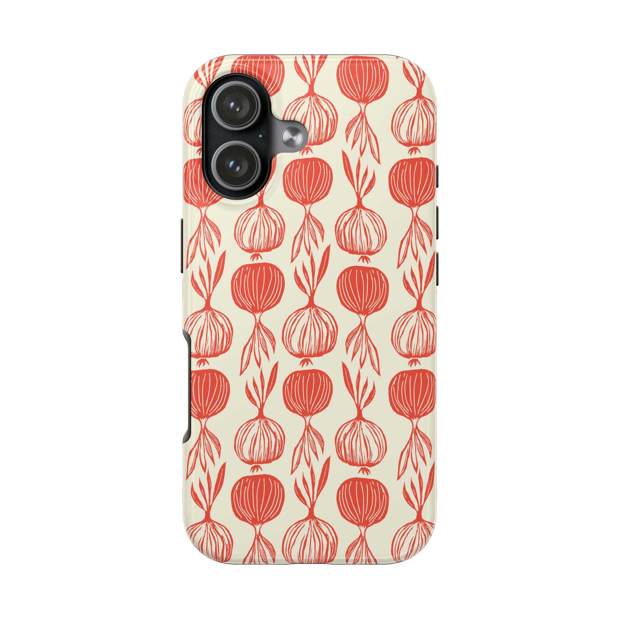 Floral Onion Pattern Tough Phone Case — Red Botanical Protective Phone Cover