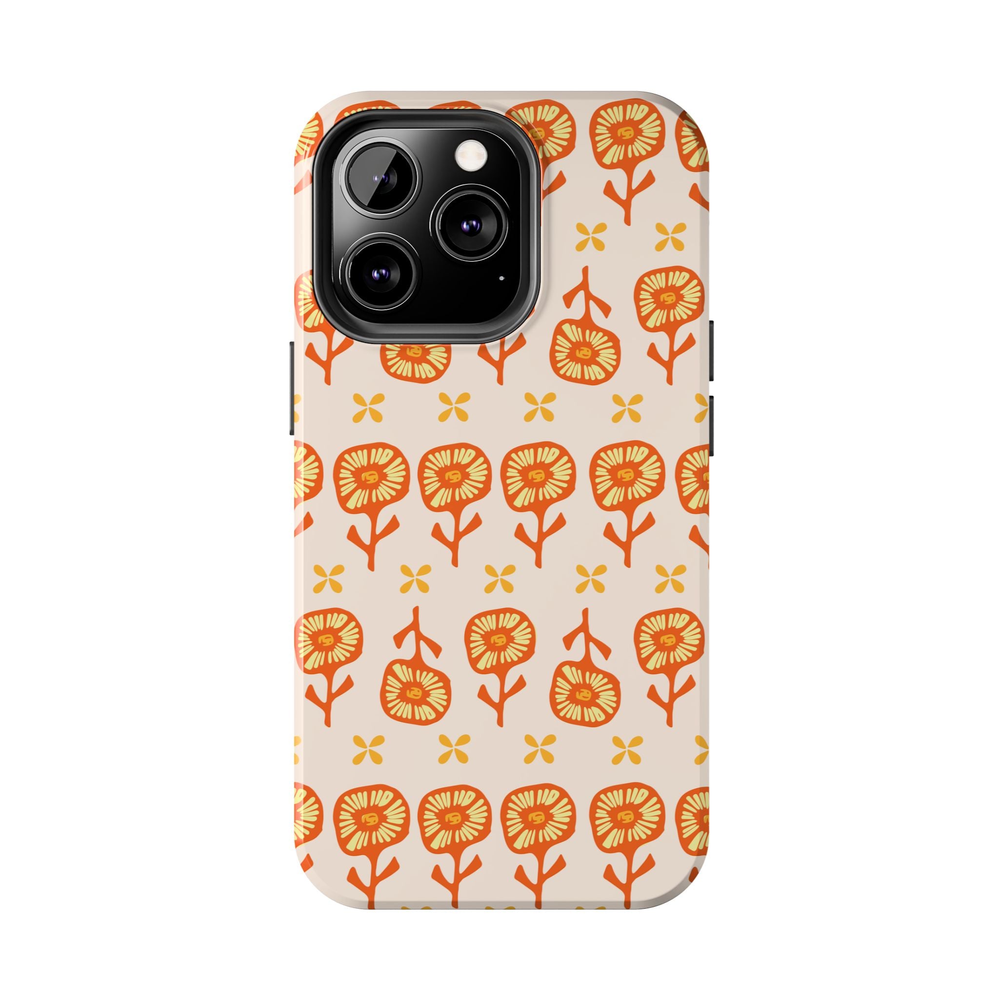 Retro Orange Floral Tough Phone Case — Durable Protective Phone Cover
