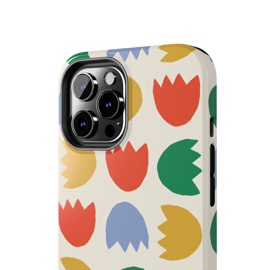 Tough Phone Case — Retro Tulip Pattern Green Floral Protective Cover