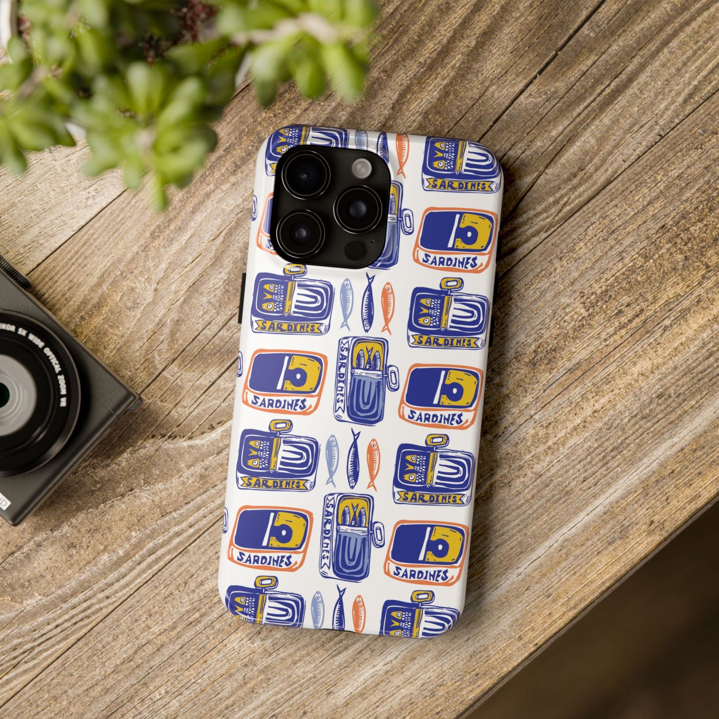Tinned Fish Orange Blue and Yellow Phone Case - Nautical Fisherman Aesthetic Tough Phone Case for Summer