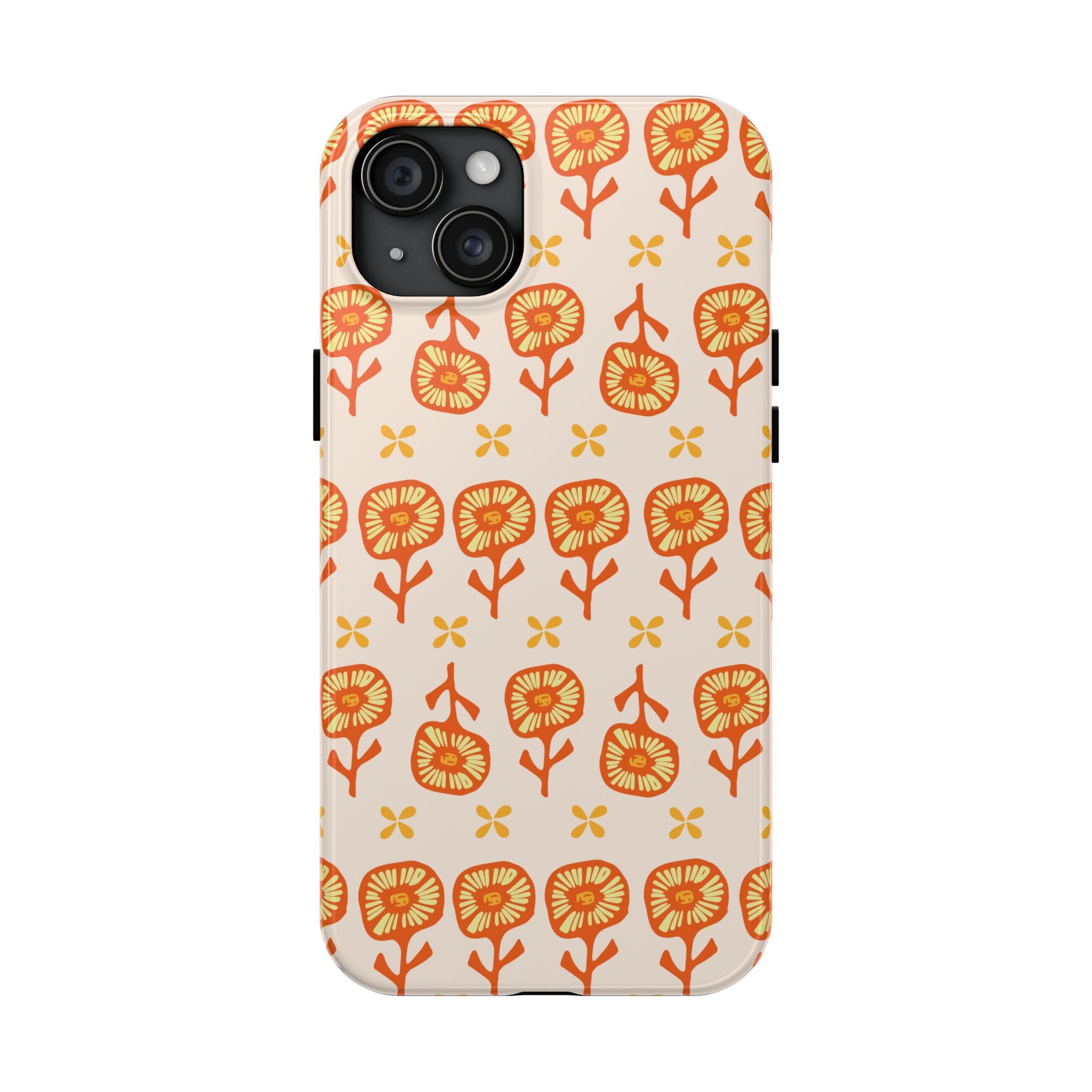 Retro Orange Floral Tough Phone Case — Durable Protective Phone Cover
