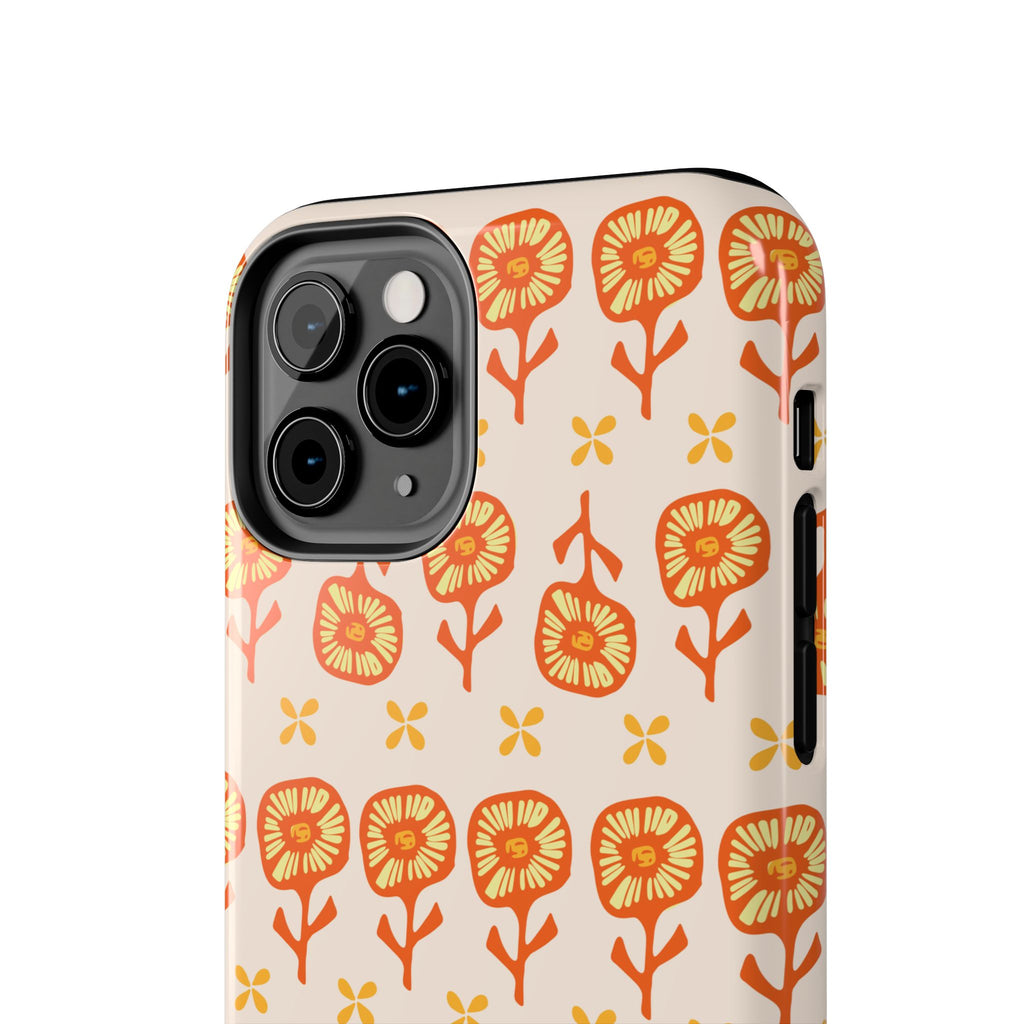 Retro Orange Floral Tough Phone Case — Durable Protective Phone Cover