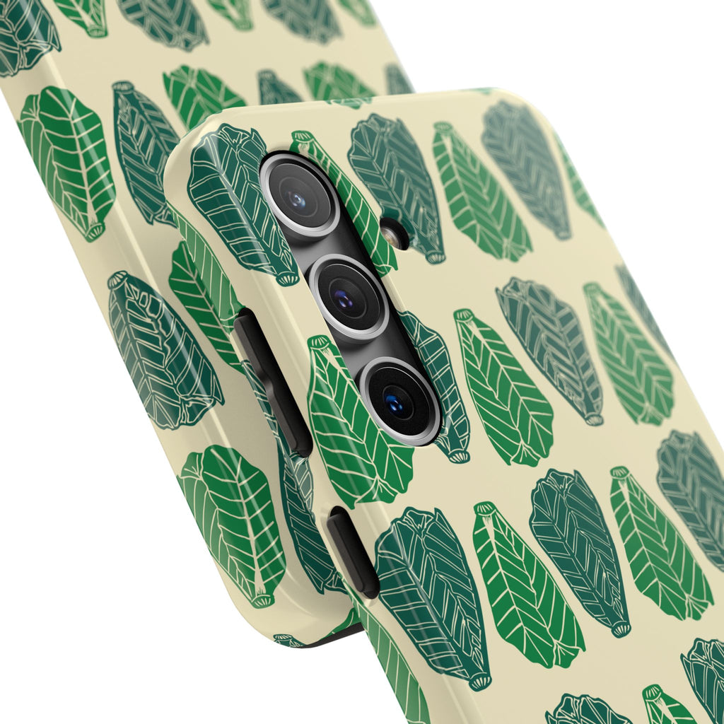 Leaf Pattern Tough Phone Case — Green Botanical Protective Phone Cover