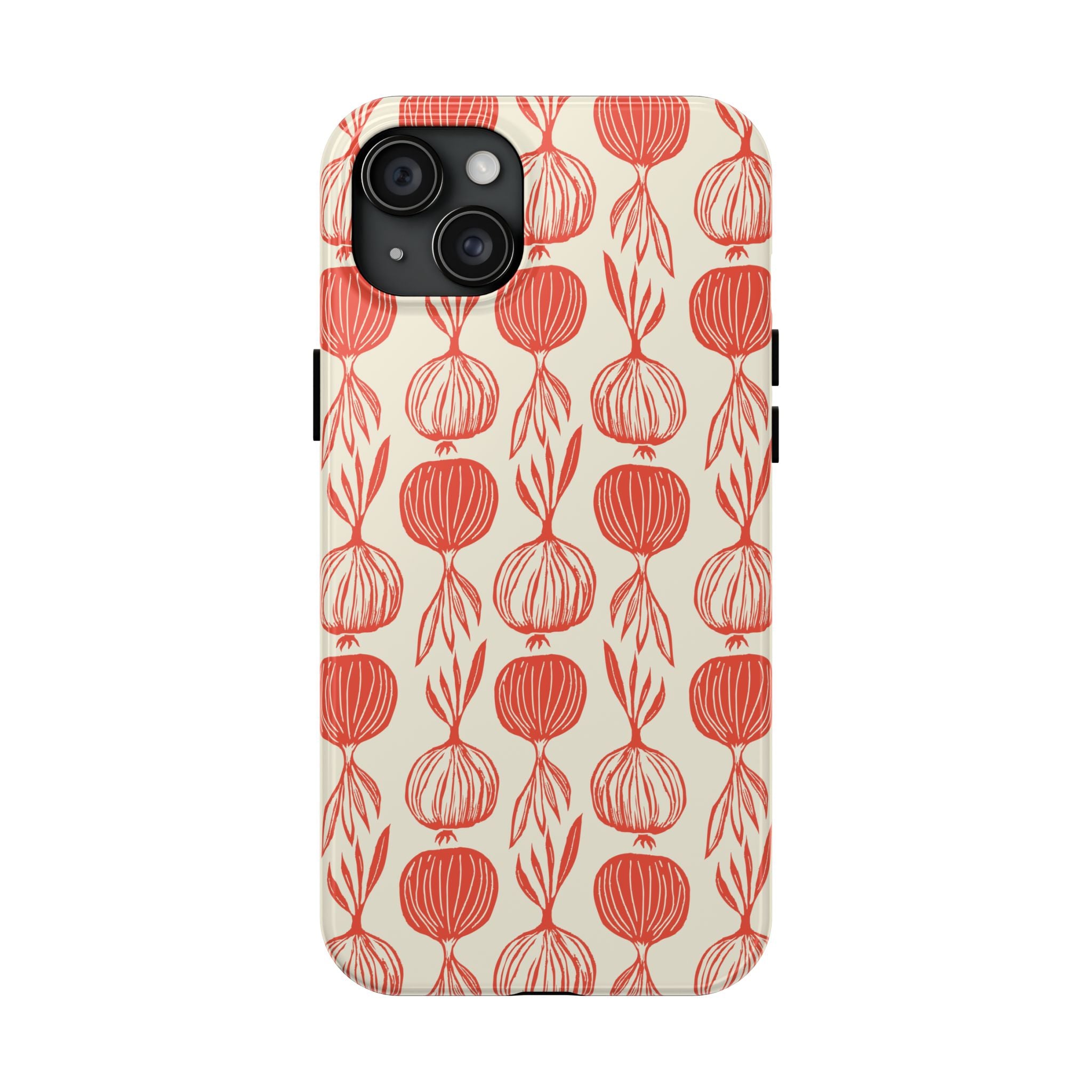 Floral Onion Pattern Tough Phone Case — Red Botanical Protective Phone Cover